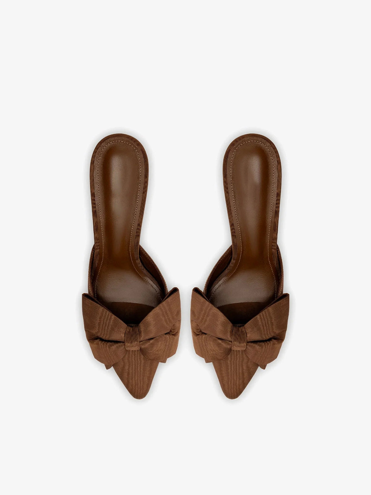 Cinnamon Satin Pointed-Toe Big Front Bow High Heels