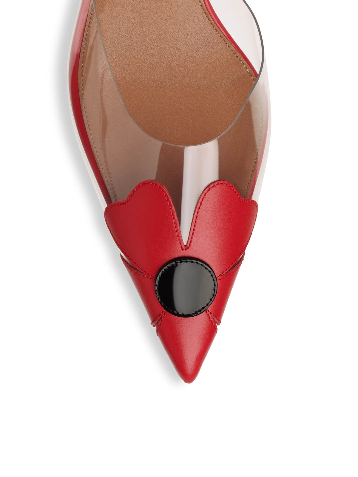 Patent Red Flower And TPU Transparent Film Pointed-Toe Slip-On Kitten Heels