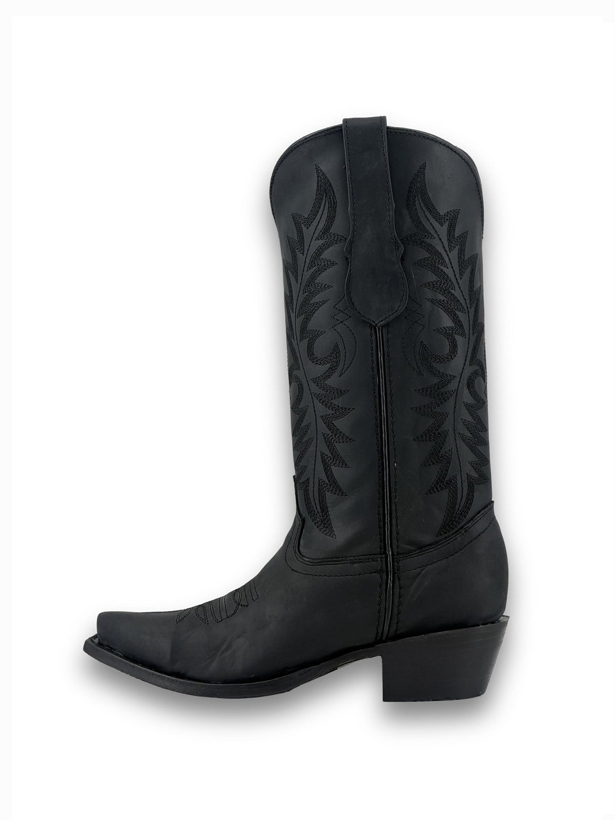 Black Vegan Leather Snip-Toe Embroidery Mid Calf Cowgirl Boots For Woman