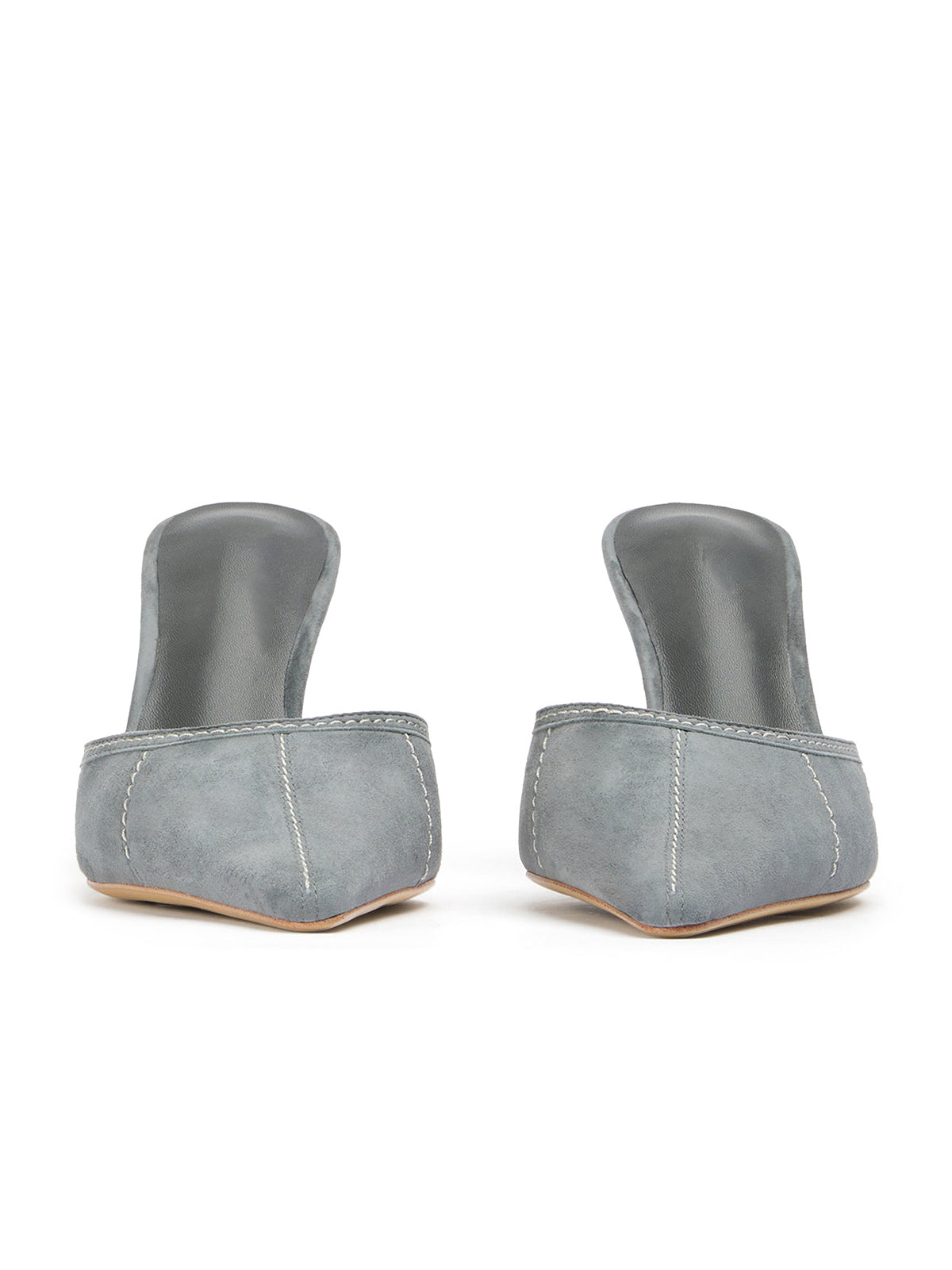 Dark Gray Faux Suede Pointed-Toe Stitch Backless High Heels