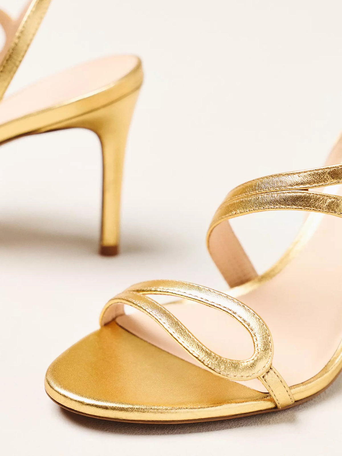 Metallic Gold Peep Round-Toe Ankle Wrap High Heels