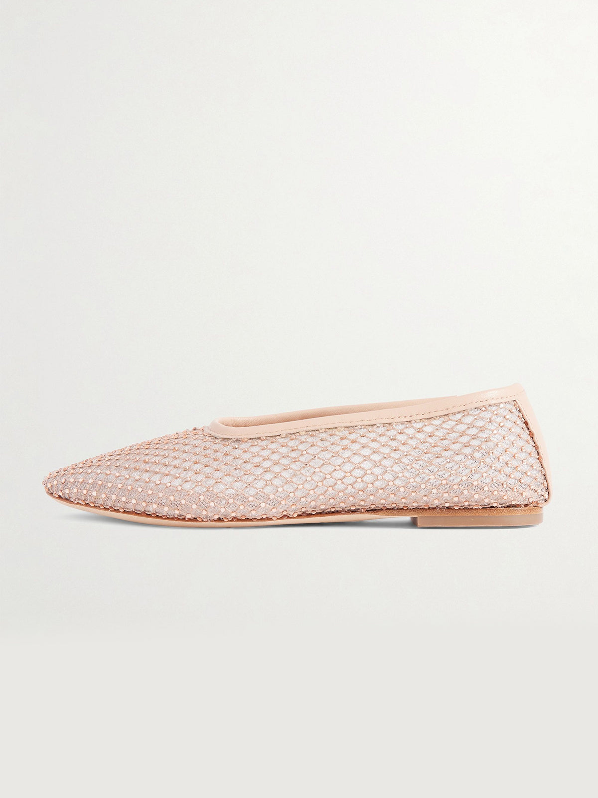 Pink Mesh With Rhinestones Round-Toe Slip-On Ballet Flats
