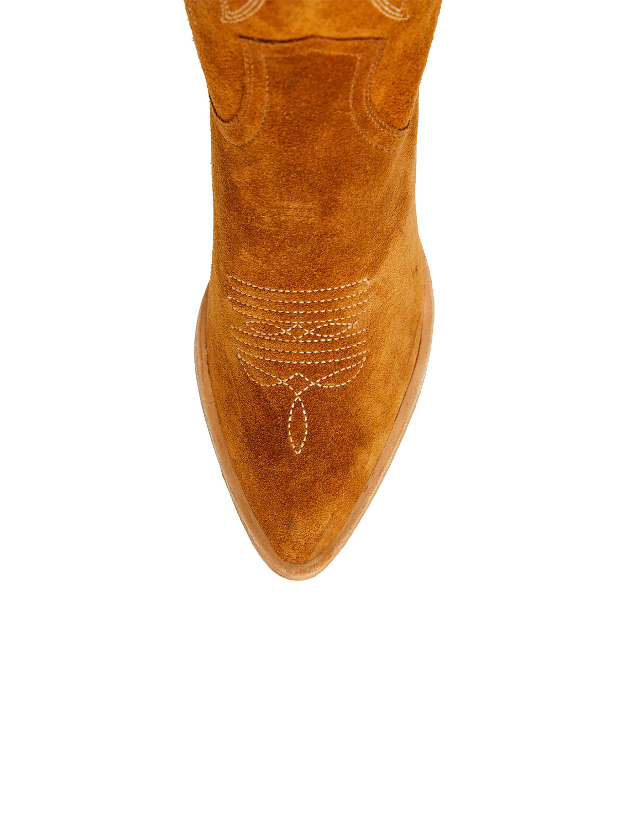 Brown Faux Suede Almond-Toe Embroidery Applique Half-Zip Knee High Cowgirl Boots