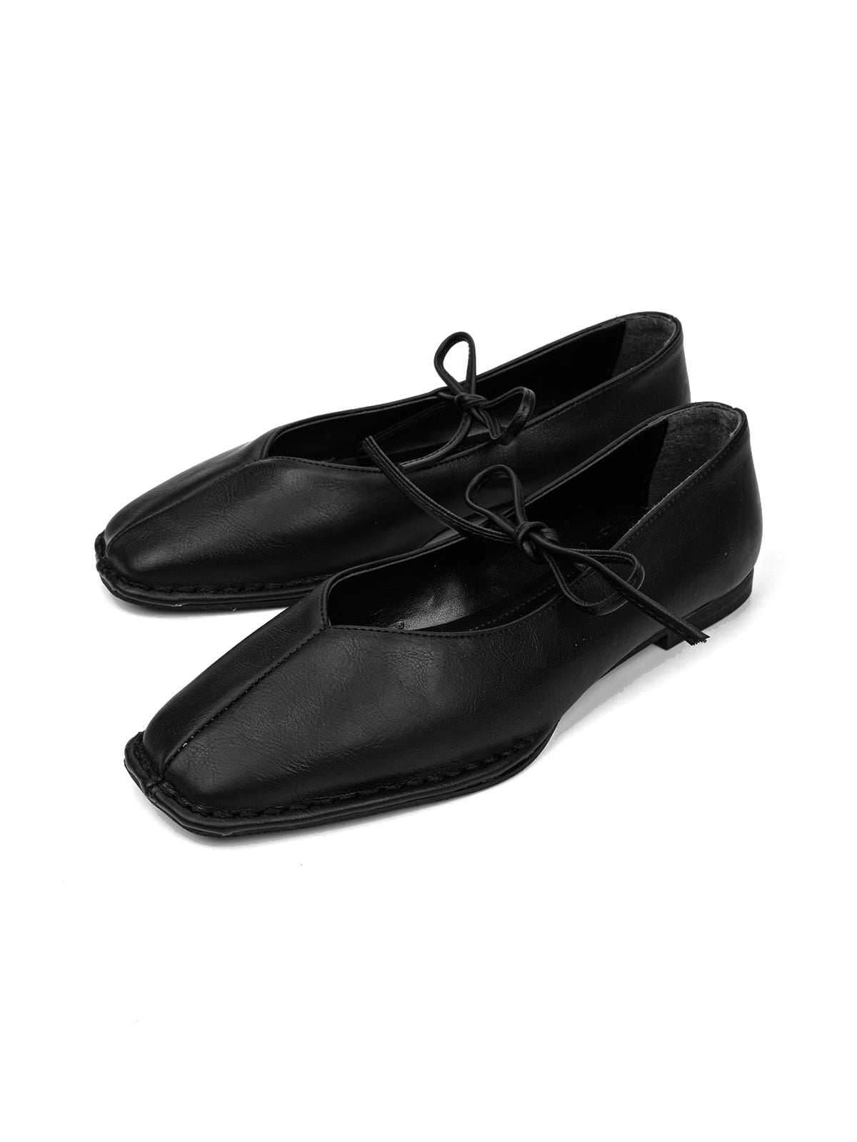 Black Square-Toe Classic Bridge Strap Slip-On Stylish Flats
