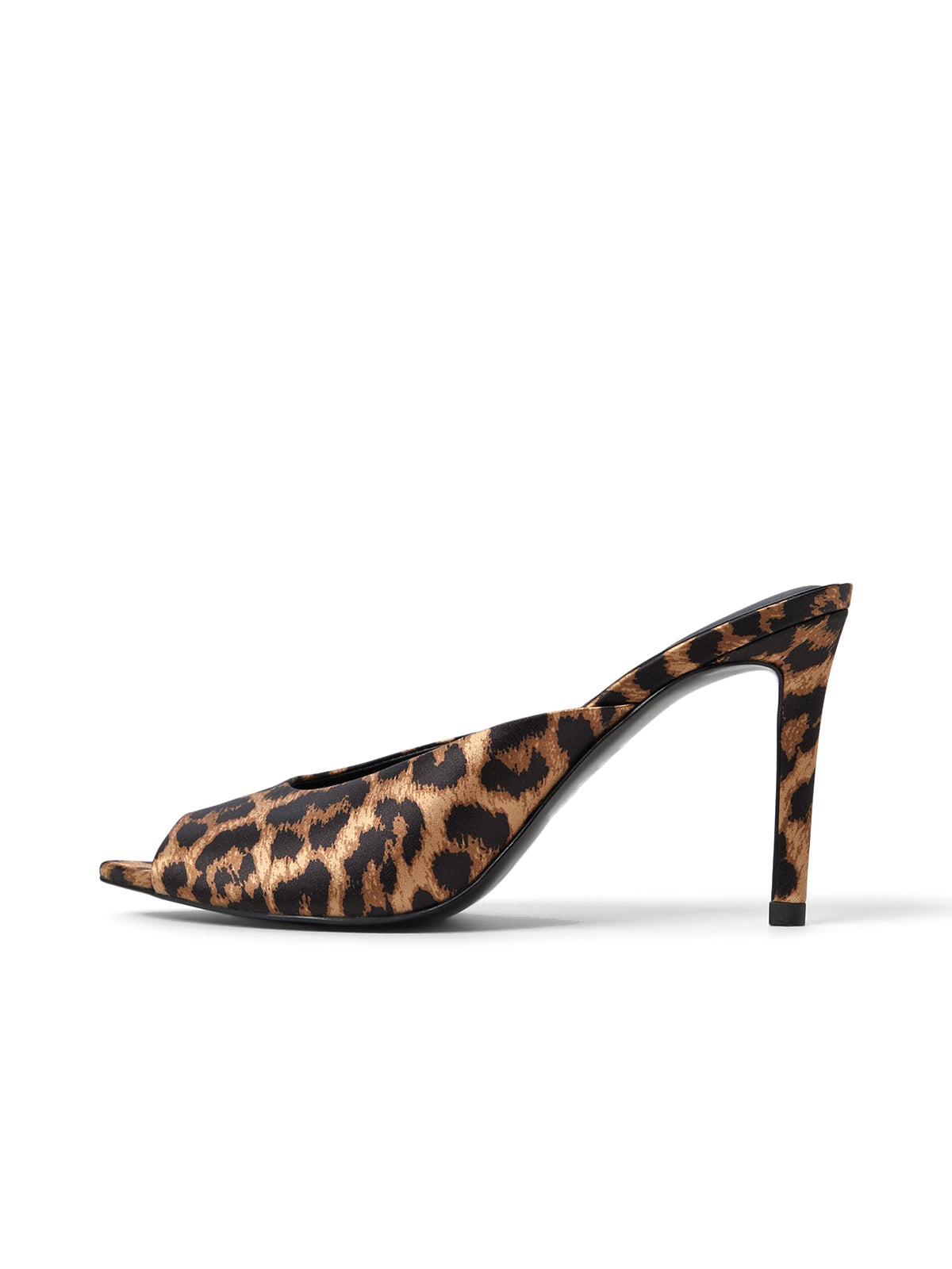 Leopard Satin Open Pointed-Toe Backless High Heels
