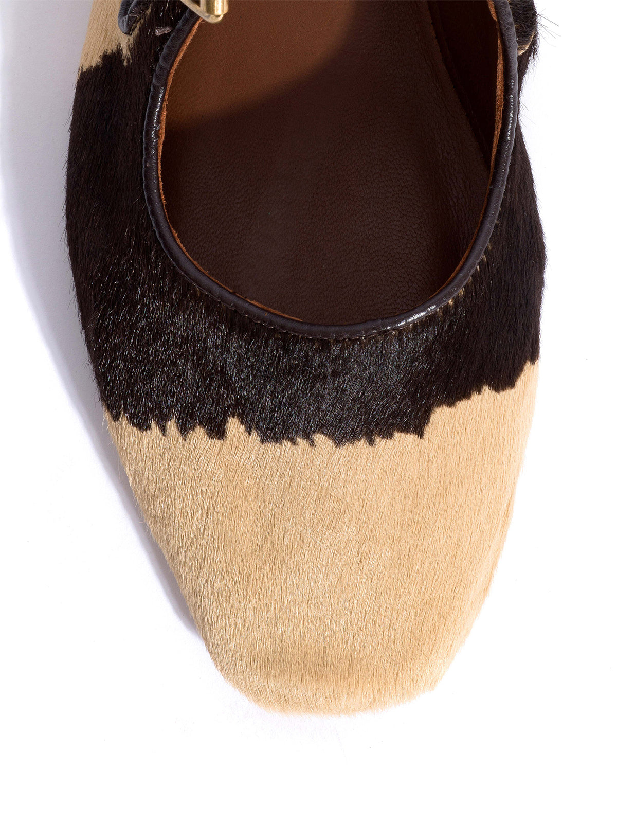 Square-Toe Buckle Strap Chic Flats - Zebra Pony Hair Vegan Leather