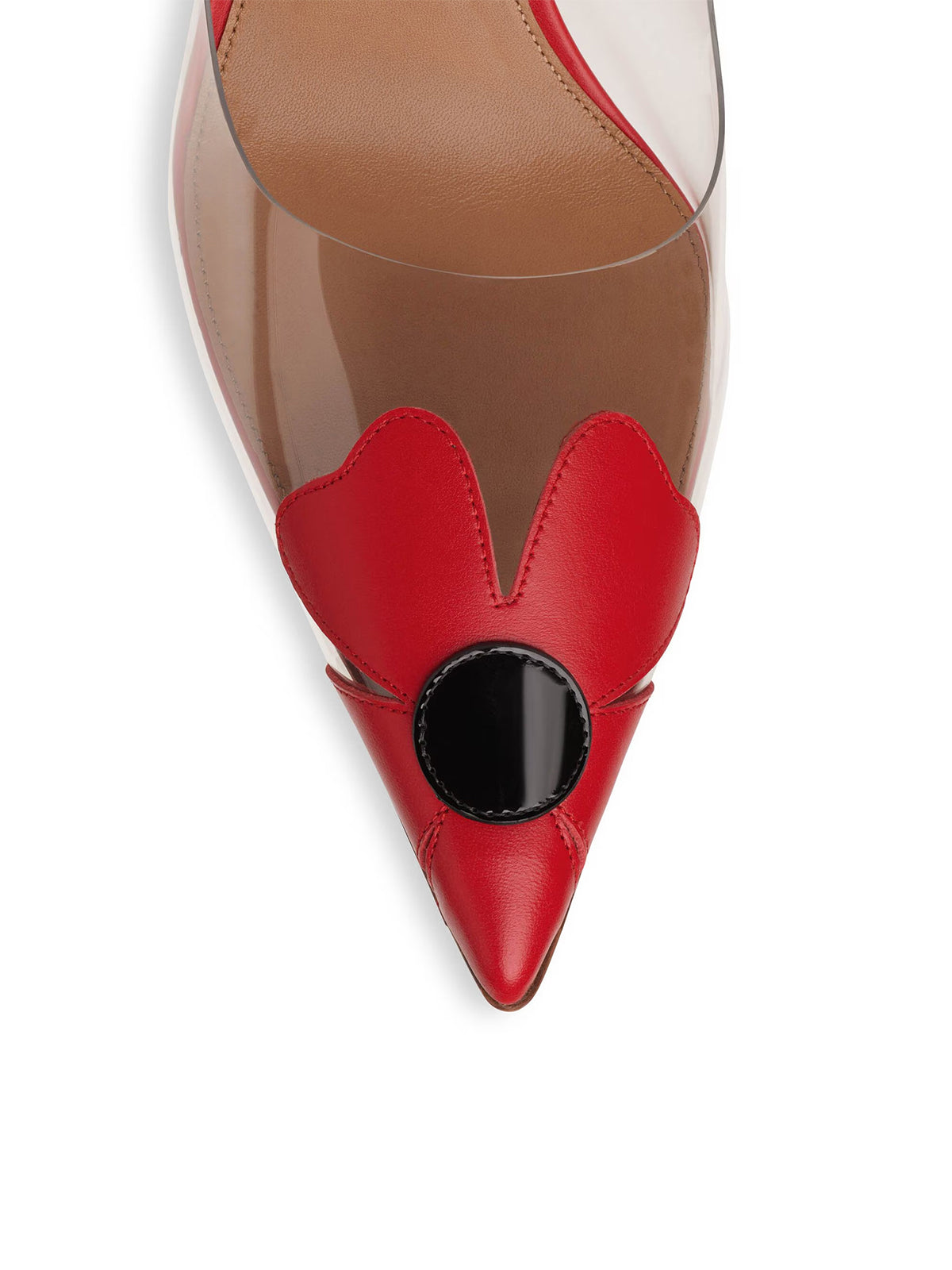 Patent Red Flower And TPU Transparent Film Pointed-Toe Slip-On High Heels