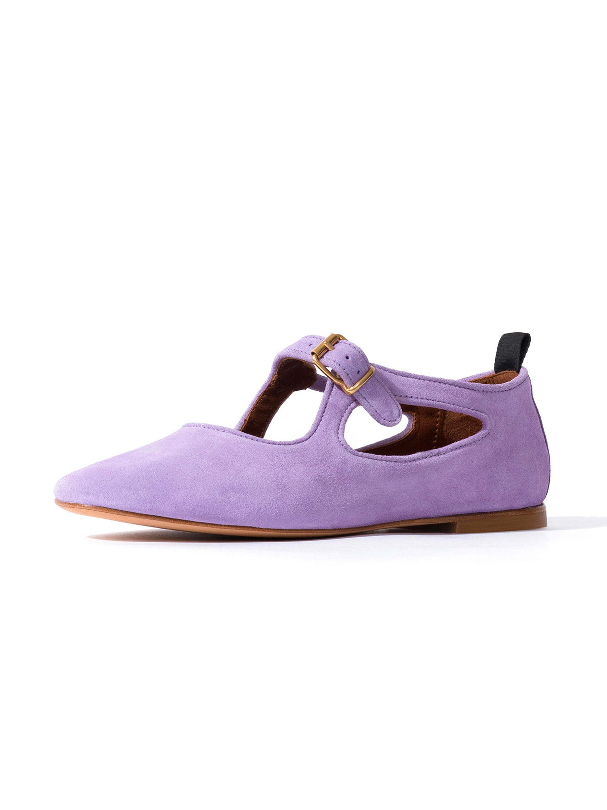 Square-Toe Buckle Strap Chic Flats - Blue Faux Suede