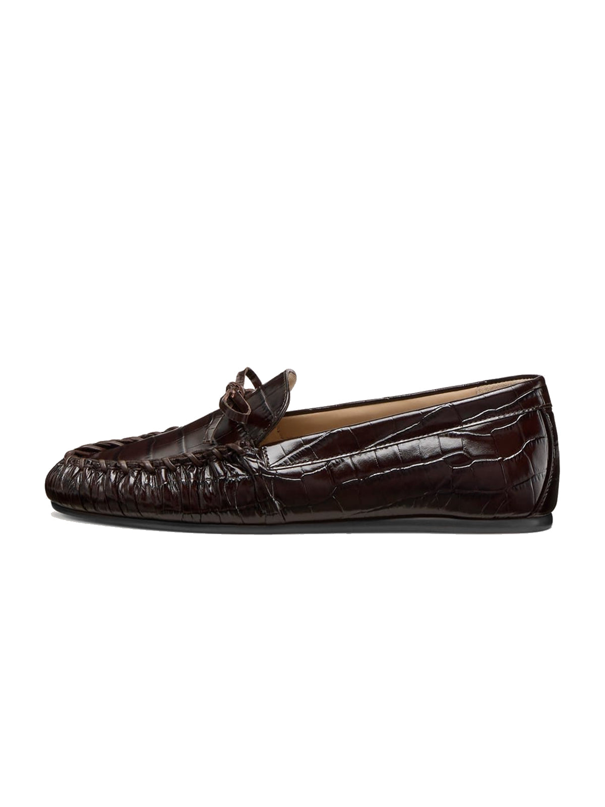 Burgundy Crocodile Print Round-Toe Front Bow Slip-On Chic Flats