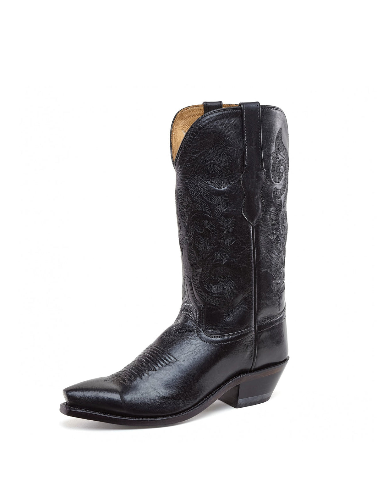 Black Snip-Toe Exquisite Embroidery Cowgirl Mid Calf Western Boots