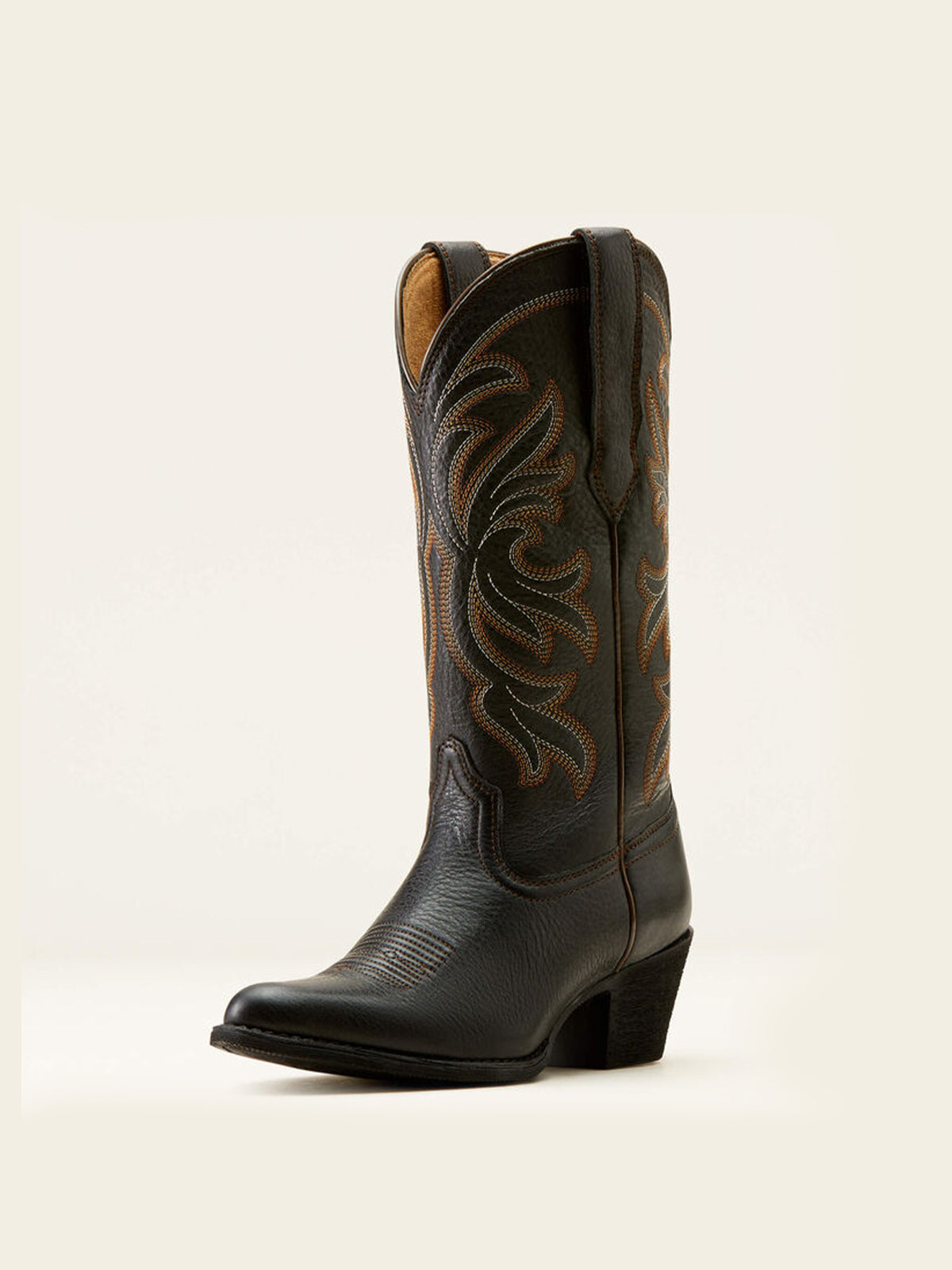 Mid Calf Almond-Toe Embroidery Cowgirl Boots - Black