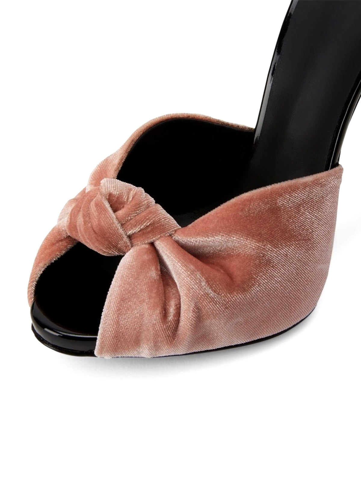 Pink Velvet Peep Round-Toe Backless Slip-On High Heels