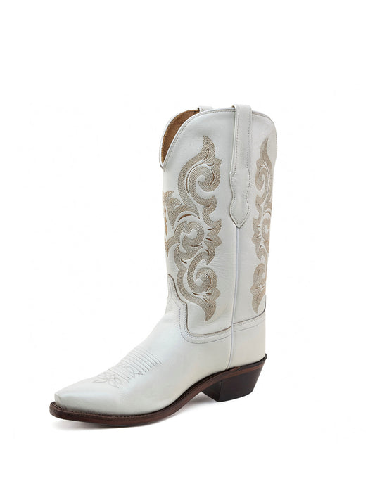 White Snip-Toe Exquisite Embroidery Cowgirl Mid Calf Western Boots