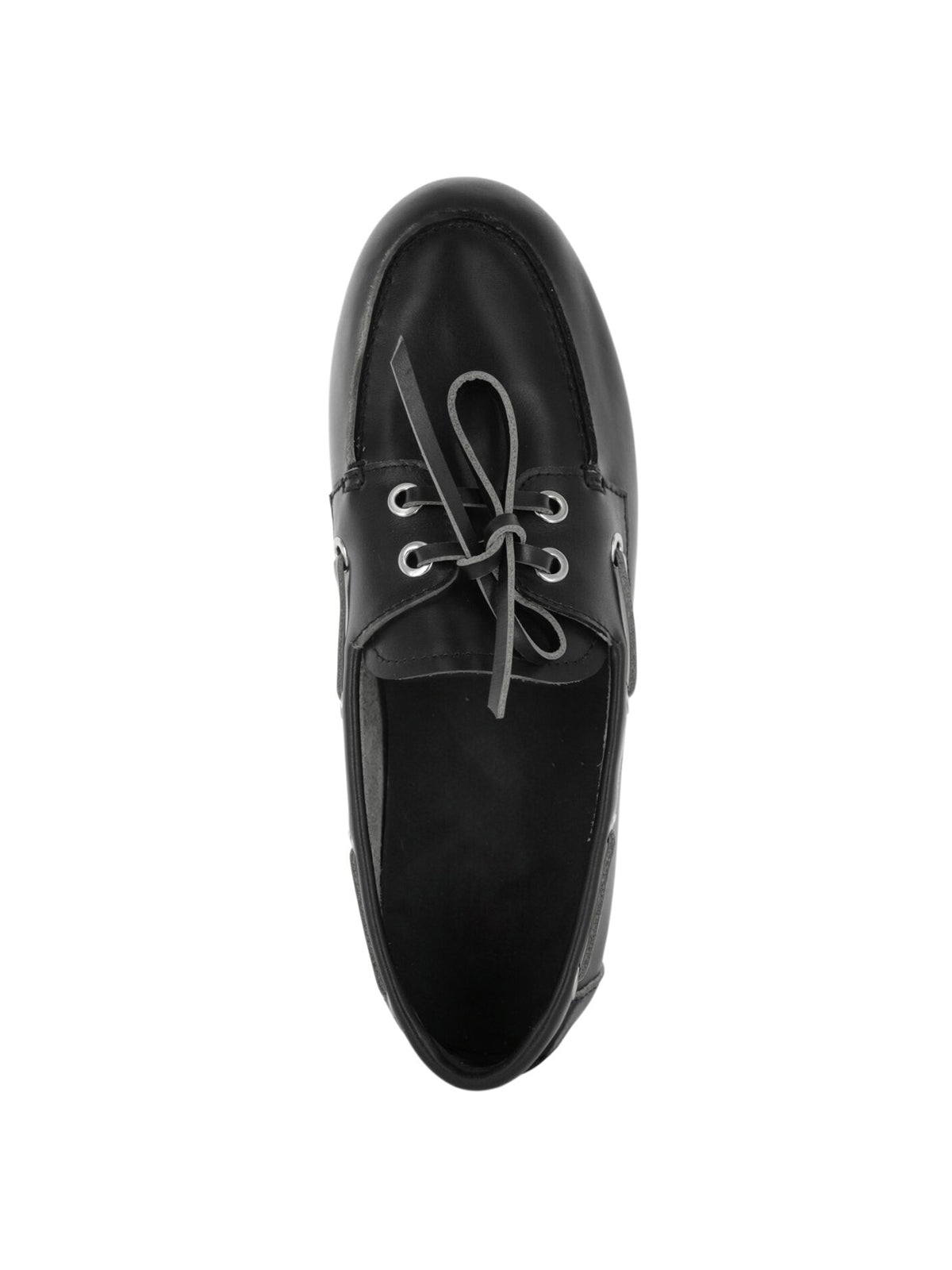 Black Round-Toe Lace-Up Classic Boat Shoes Flats