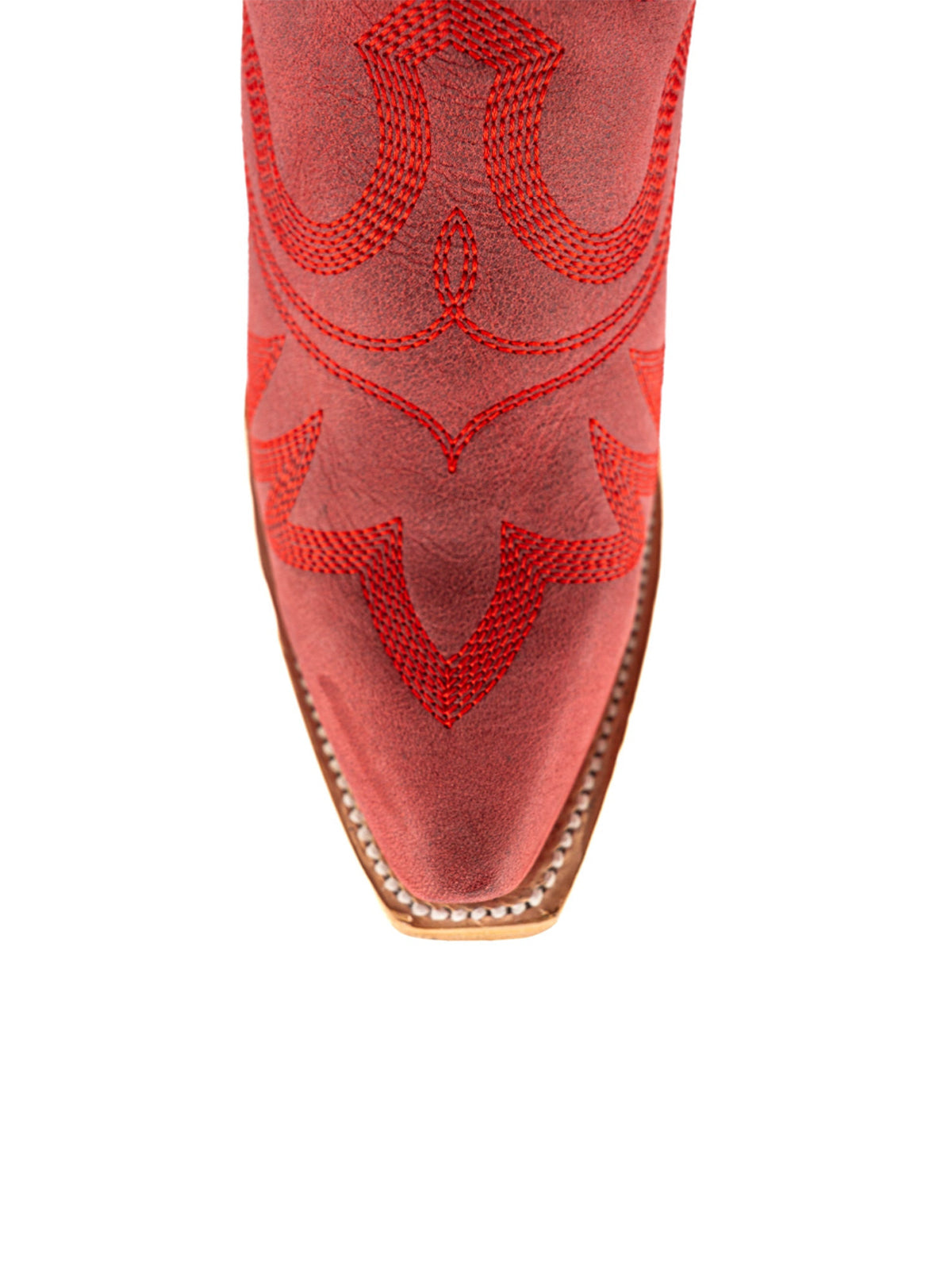 Snip-Toe Sleek Embroidery Mid Calf Cowgirl Boots For Woman - Distressed Red