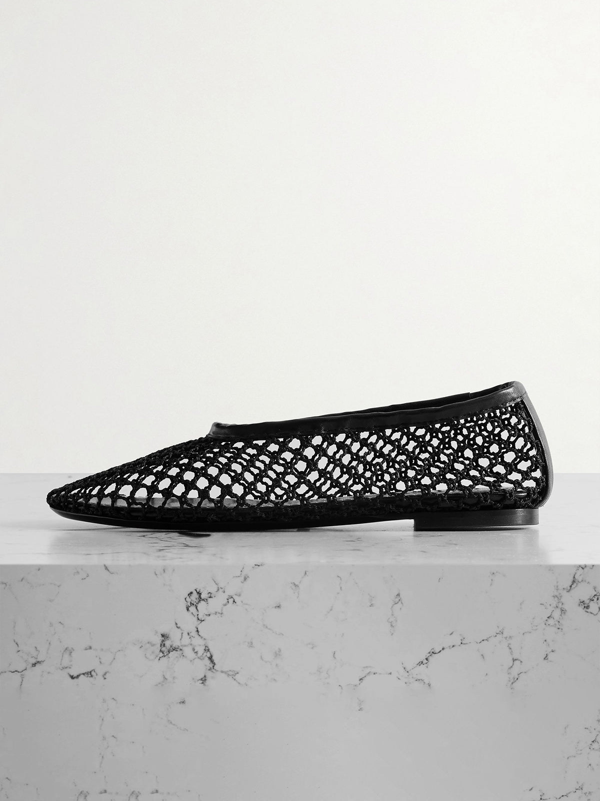 Black Mesh Round-Toe Slip-On Ballet Stylish Flats