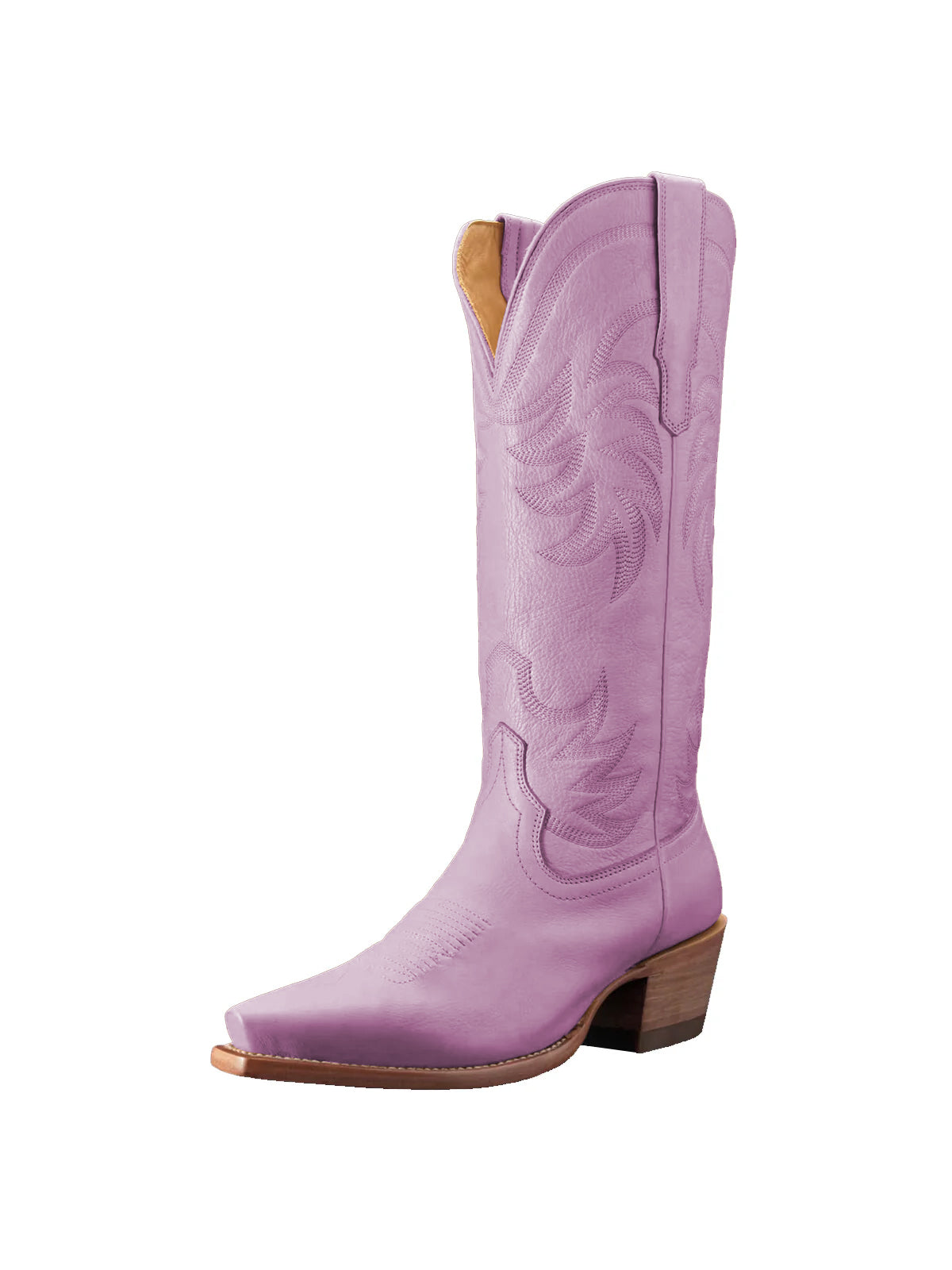 Purple Snip-Toe Embroidery Wide Calf Knee High Cowgirl Boots