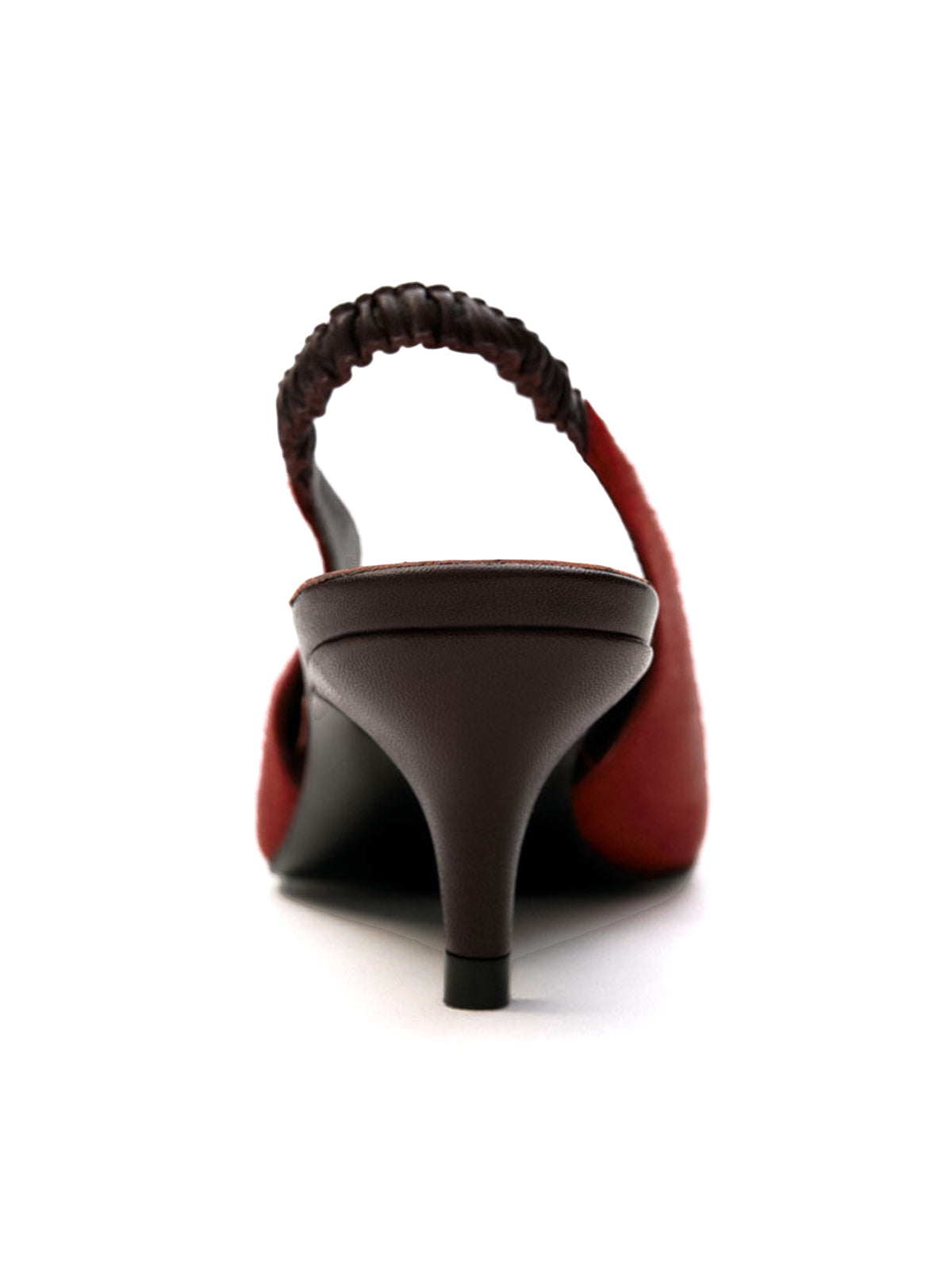 Red Pony Hair Vegan Leather Pointed-Toe Back Strap Kitten Heels