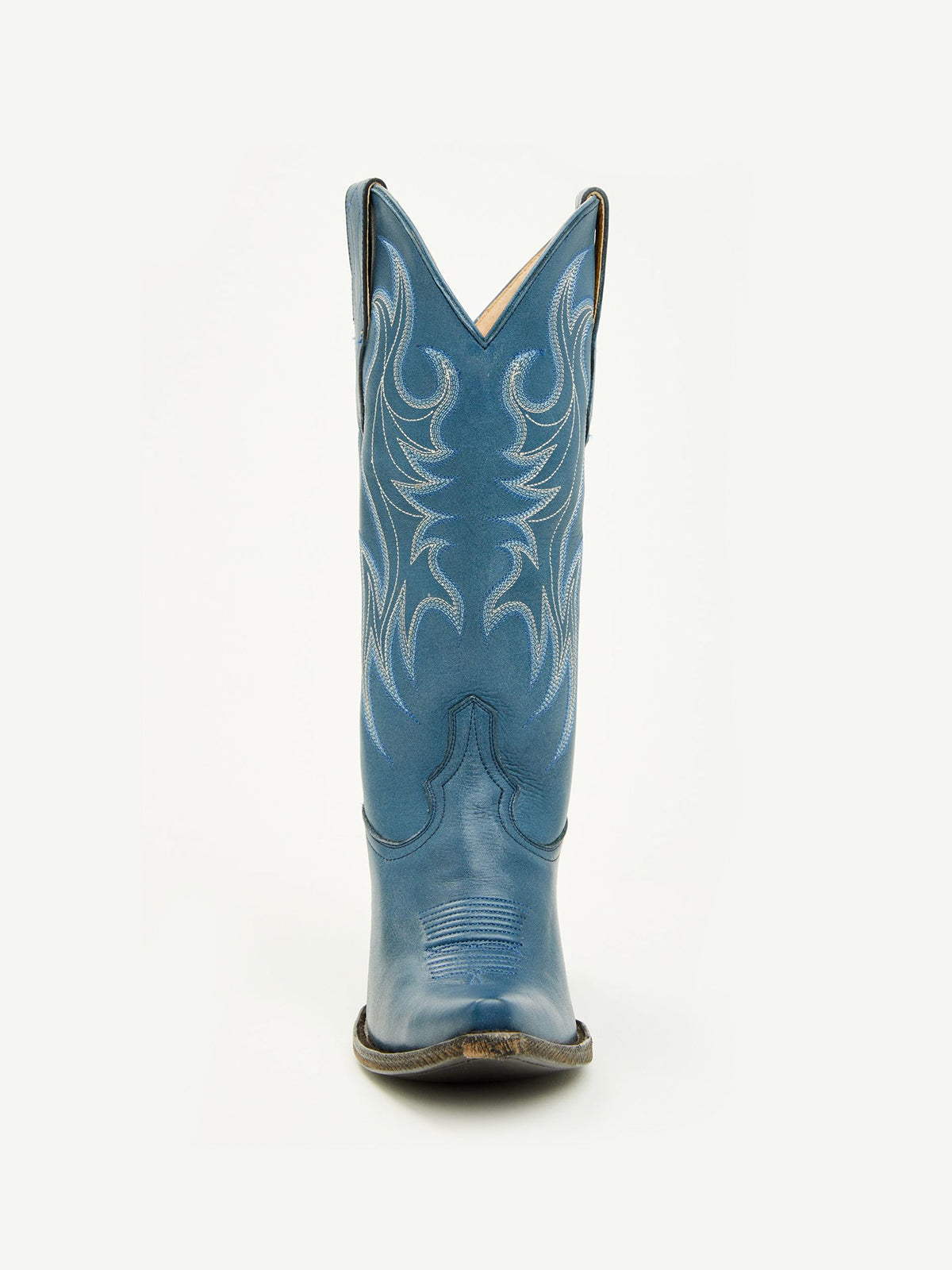 Blue Snip-Toe Embroidery Mid Calf Western Boots For Women