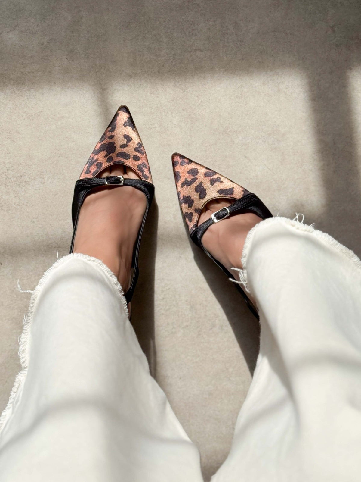 Contrast Black And Leopard Satin Pointed-Toe Slingback High Heels