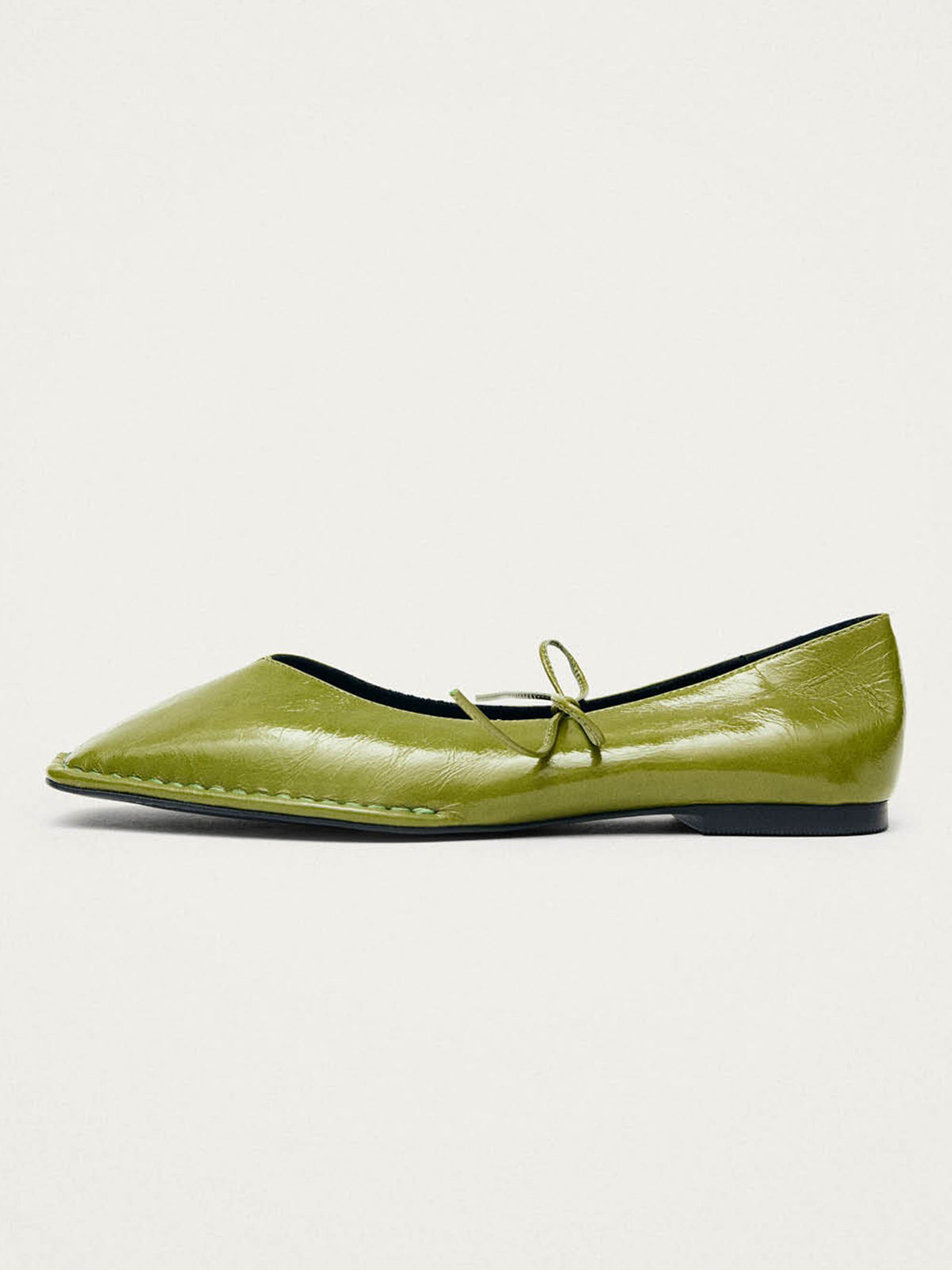 Green Square-Toe Middle Strap Simple Chic Ballet Flats