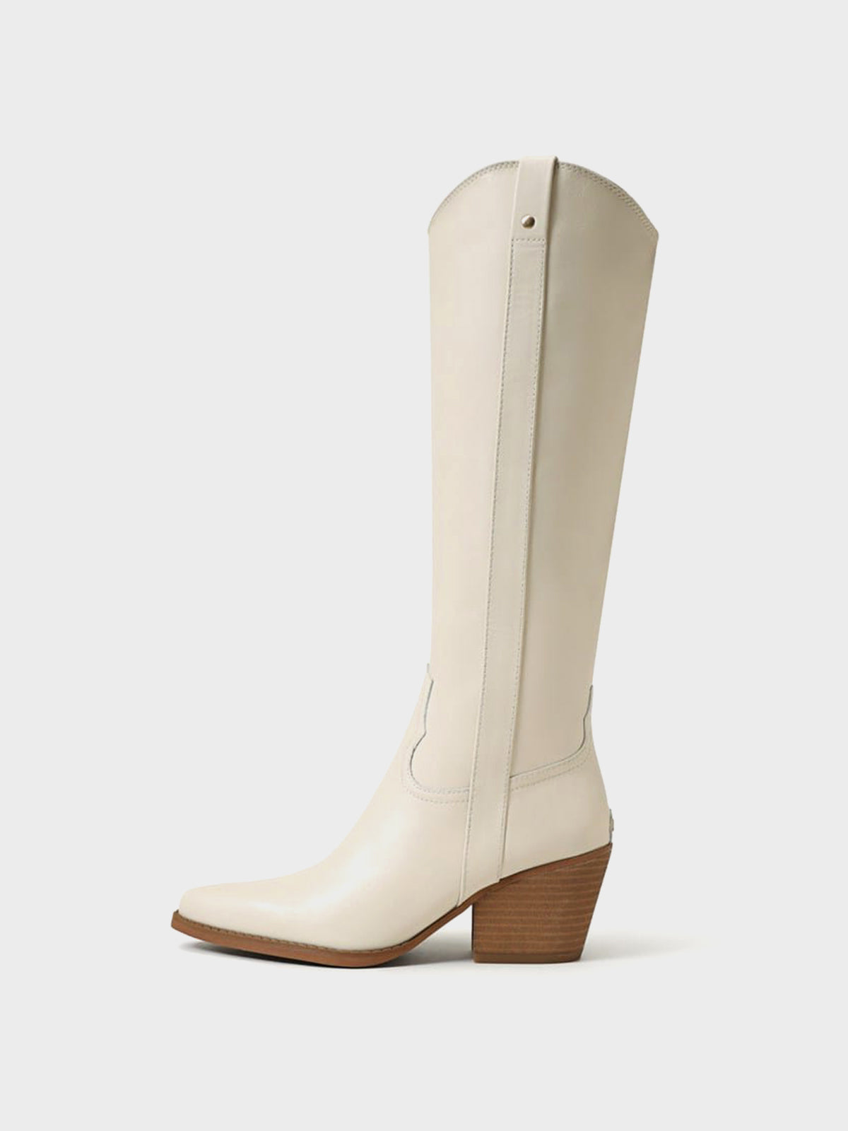 Pointed-Toe Chic Western Half-Zip Knee High Cowgirl Boots - Ivory