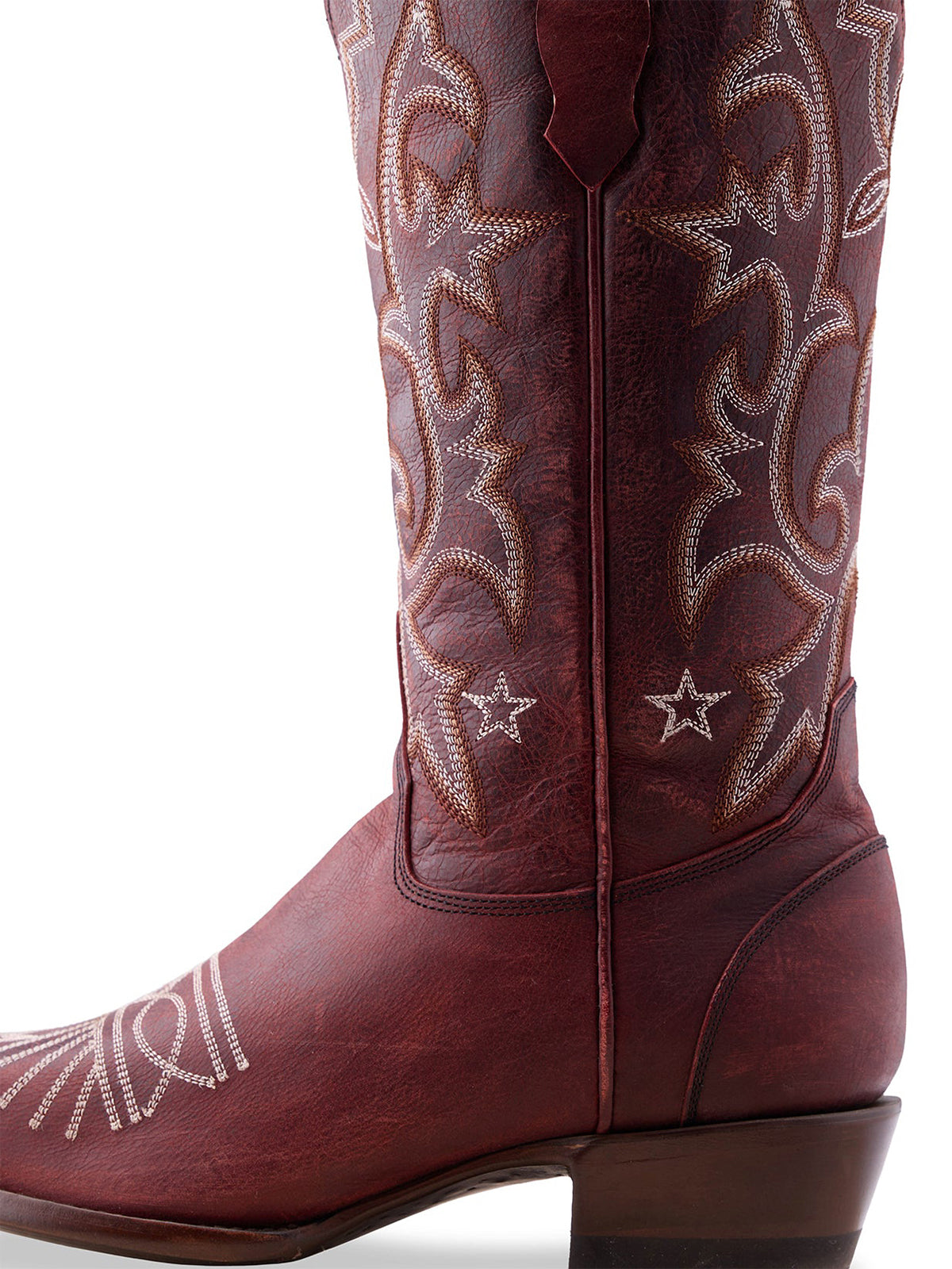 Red Snip-Toe Classic And Star Embroidery Half-Zip Mid Calf Cowgirl Boots