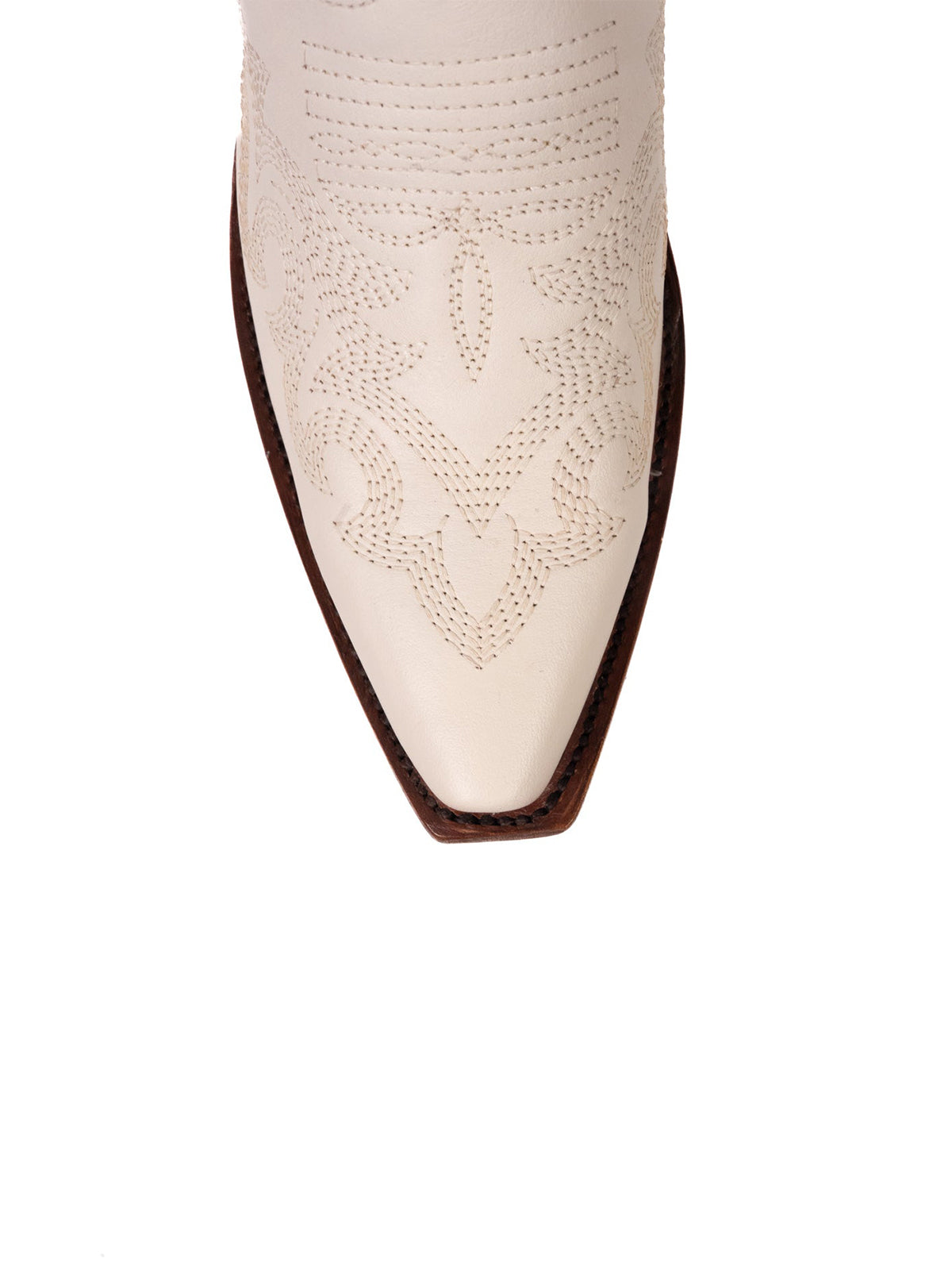 Snip-Toe Chic Embroidery Half-Zip Knee High Cowgirl Boots For Woman - Bone