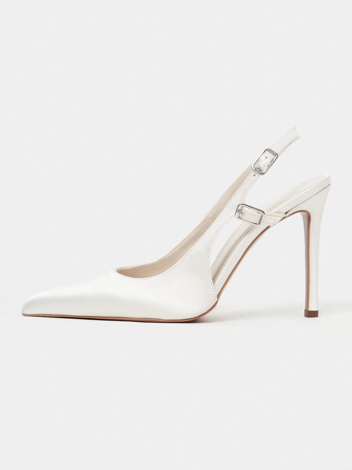 Satin Pointed-Toe Buckle Back Strap Chic High Heels - Ivory