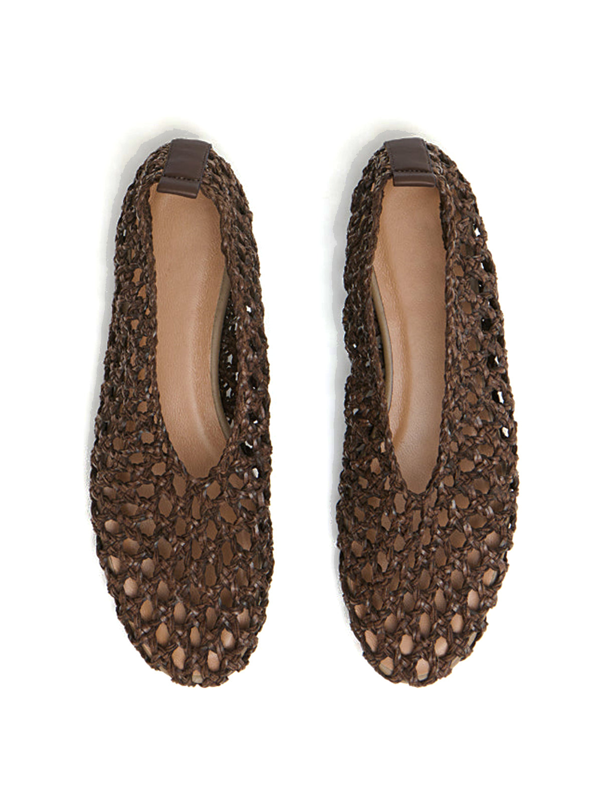 Coffee Woven Vegan Leather Round-Toe Simple Slip-On Flats