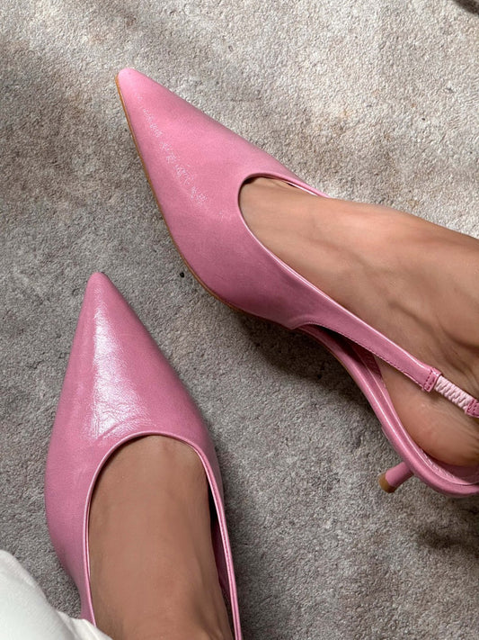 Slingback Pointed-Toe Kitten Heels - Pink