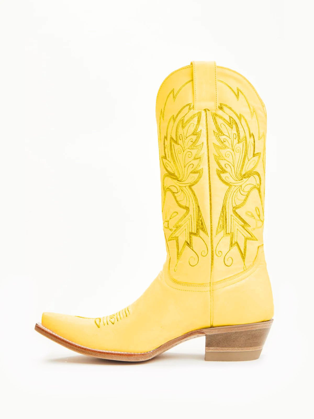 Yellow Snip-Toe Vivid Bird Embroidery Mid Calf Cowgirl Boots
