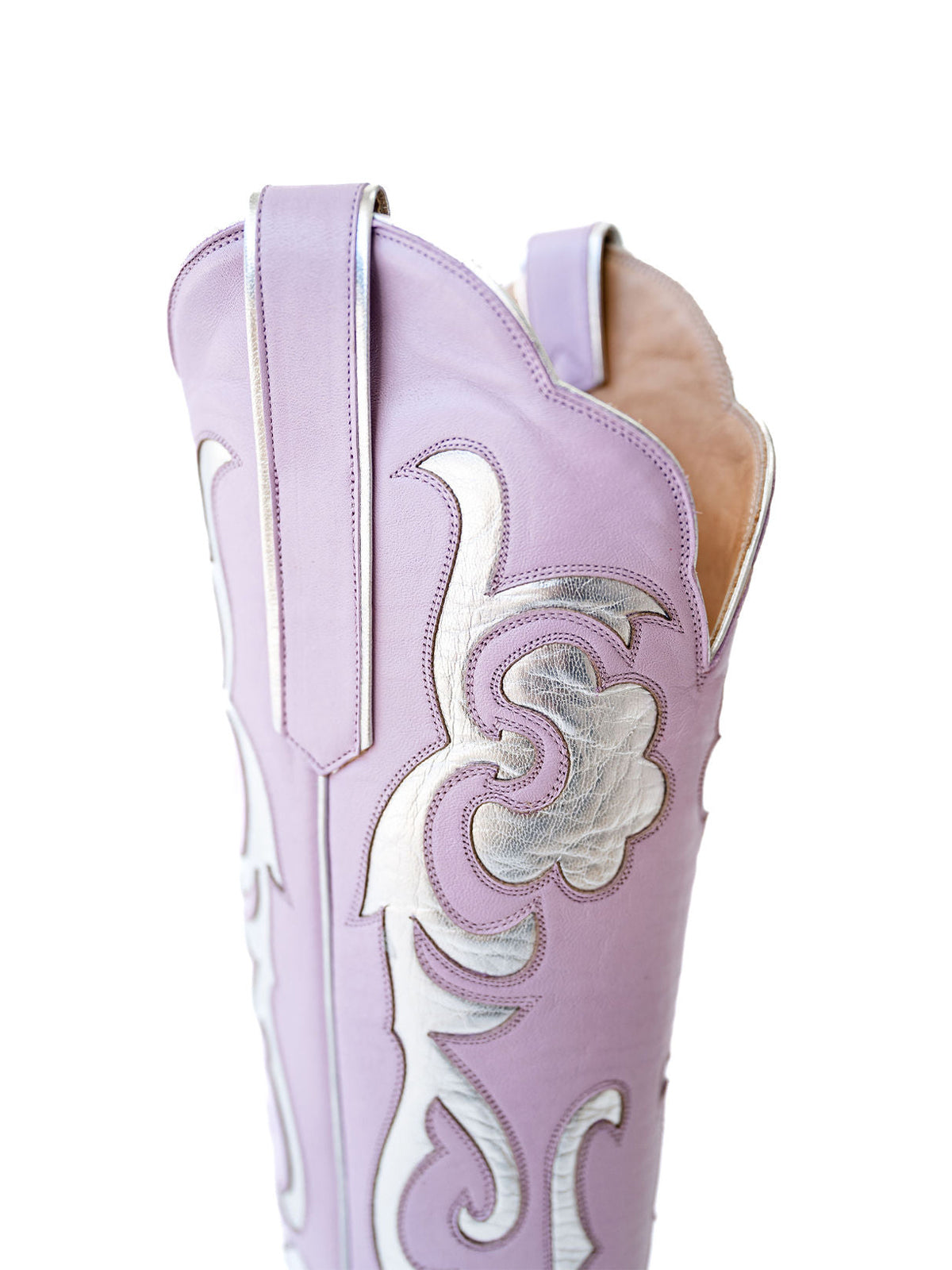 Lavender Almond-Toe Inlay Wide Mid Calf Cowgirl Boots
