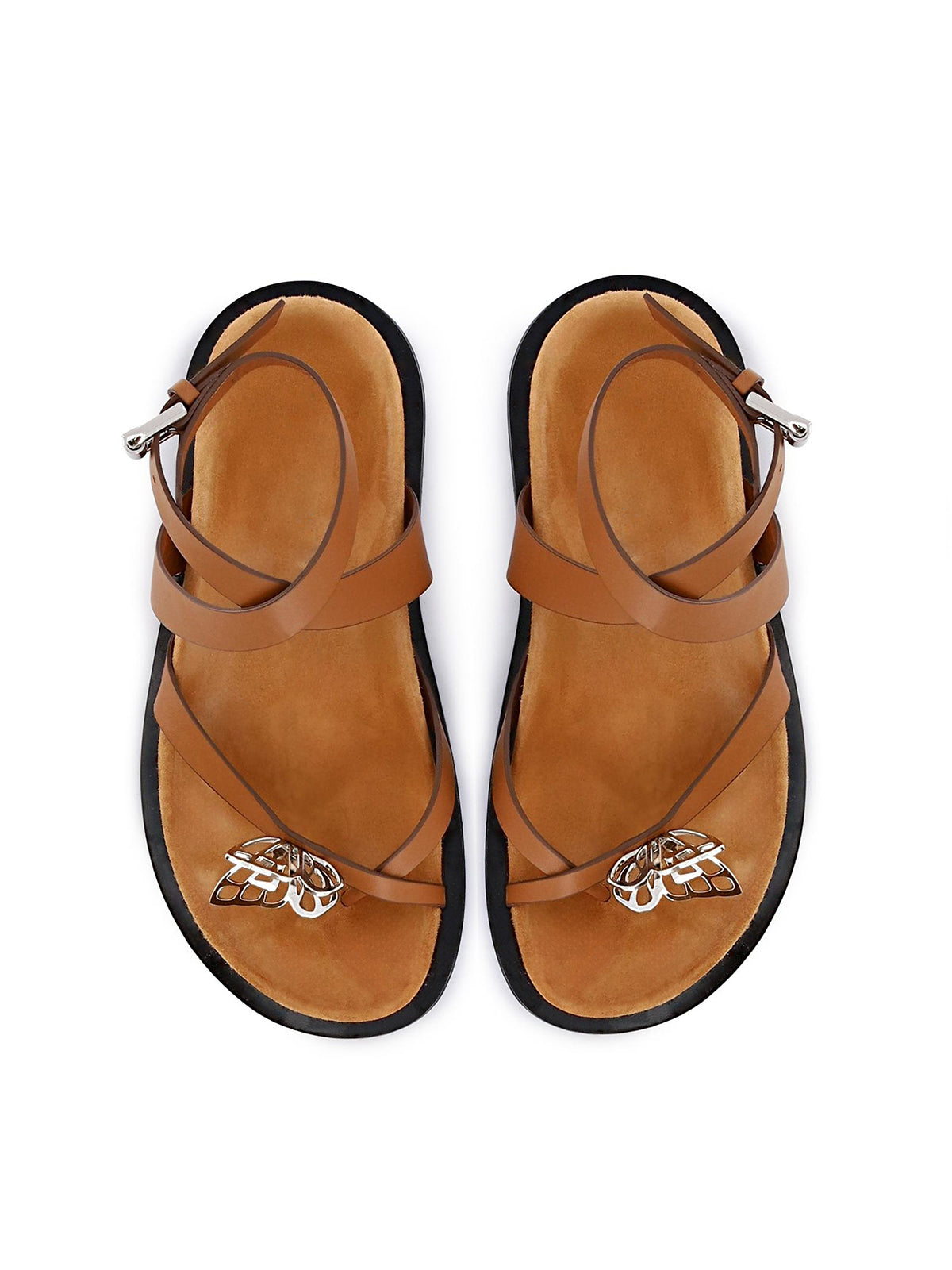 Brown Round-Toe Front Butterfly Applique Flip Flop Flat Sandals