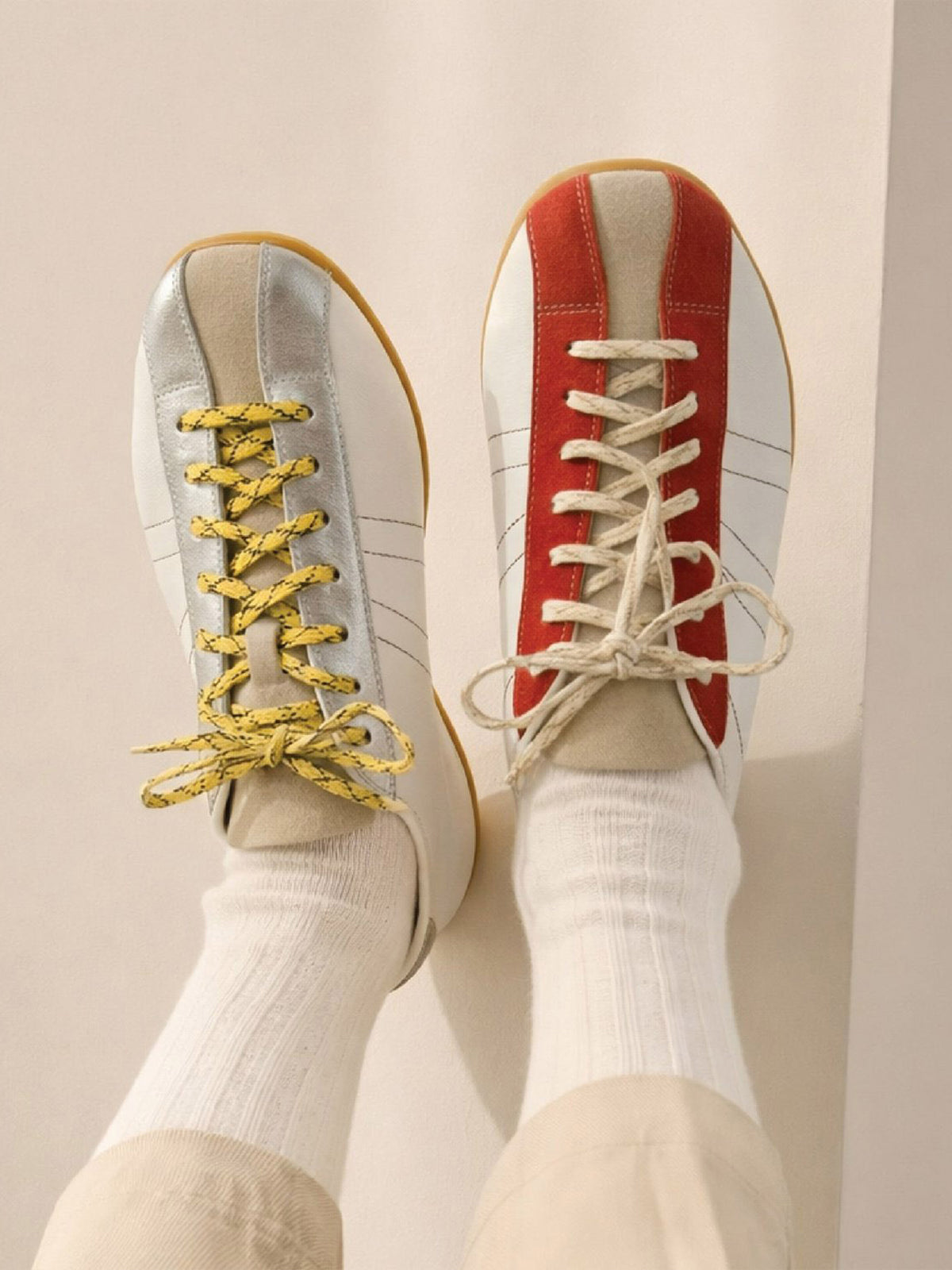 Square-Toe Classic Lace-Up Chic Flats Sneakers - White And Red