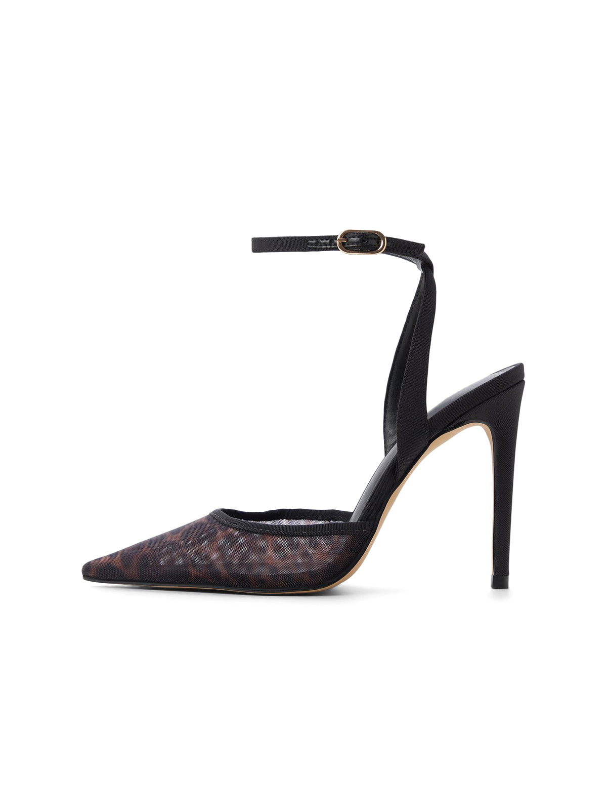 Leopard Mesh Pointed-Toe Slip-On Slingback High Heels