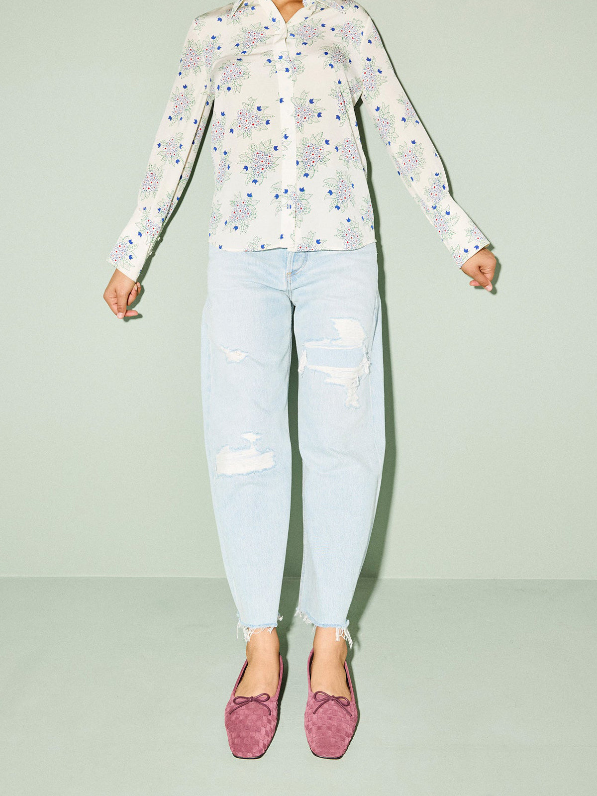 Wine Red Faux Suede Woven Square-Toe Front Bow Ballet Flats