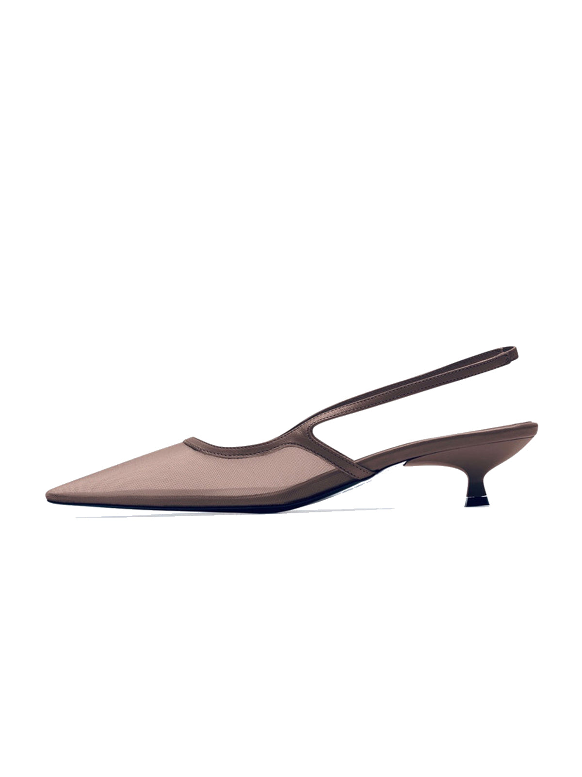 Chocolate Mesh Pointed-Toe Chic Back Strap Pumps Kitten Heels