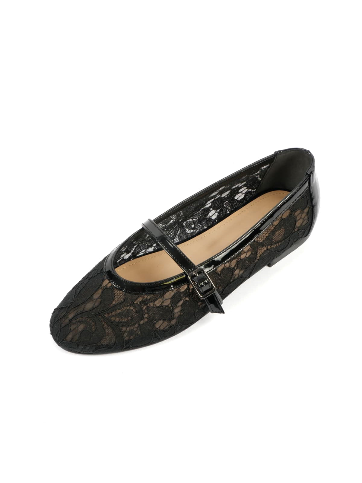 Black Lace Mesh Round-Toe Chic Mary Jane Classic Ballet Flats