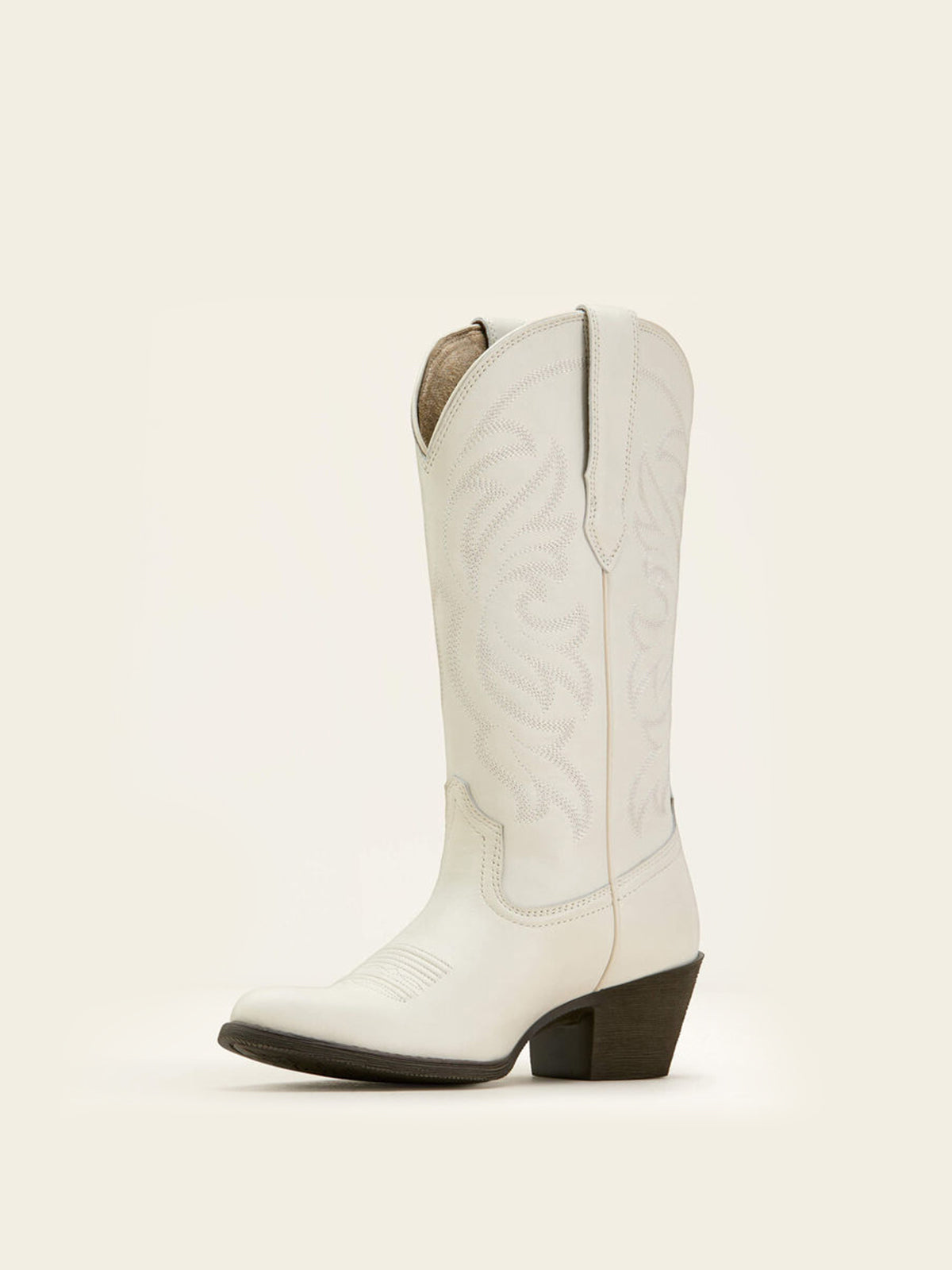 Mid Calf Almond-Toe Embroidery Cowgirl Boots - Cream