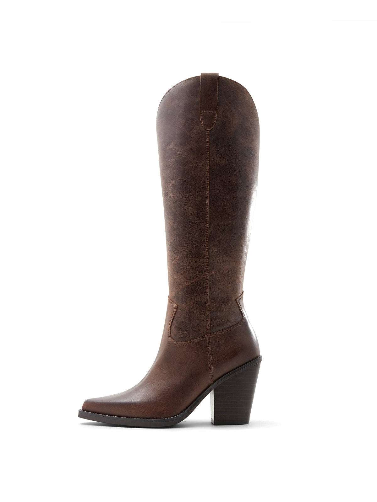 Brown Snip-Toe Simple Sleek Full-Zip Knee High Cowgirl Boots
