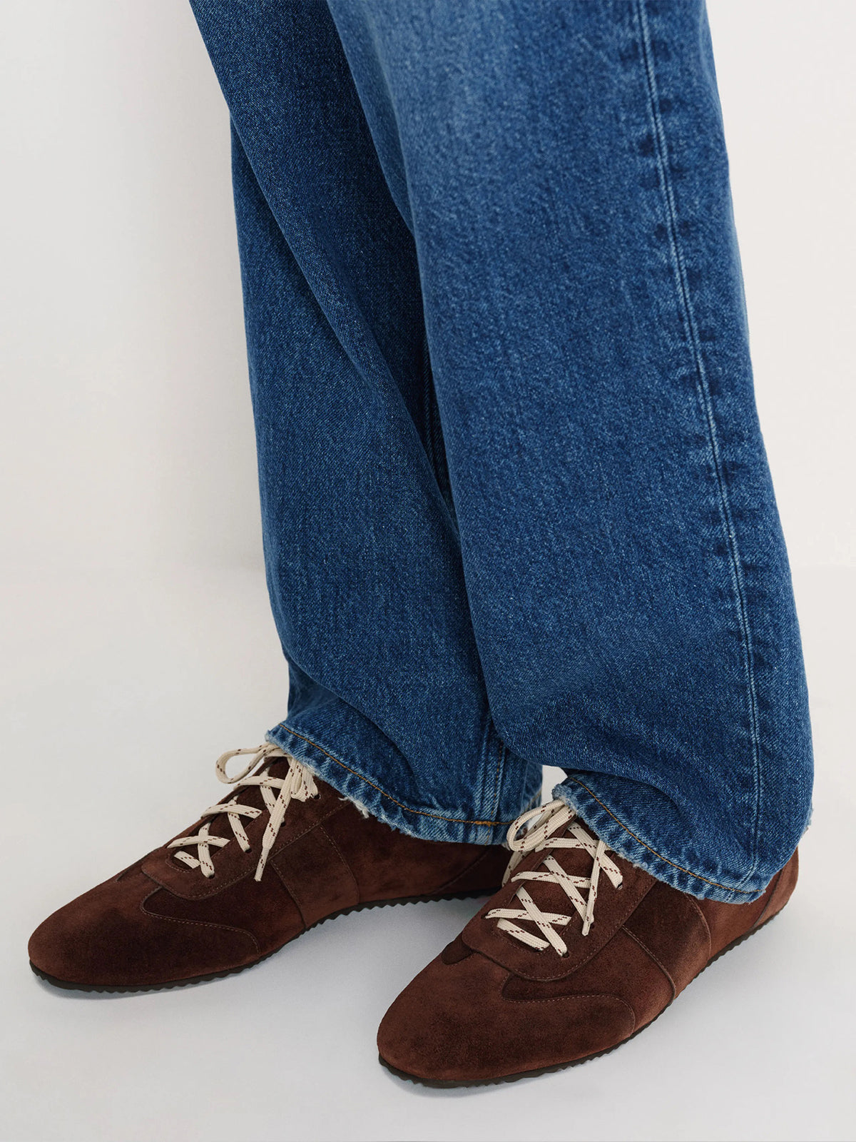 Ruby Red Faux Suede Round-Toe Classic Lace-Up Chic Sneakers Flats