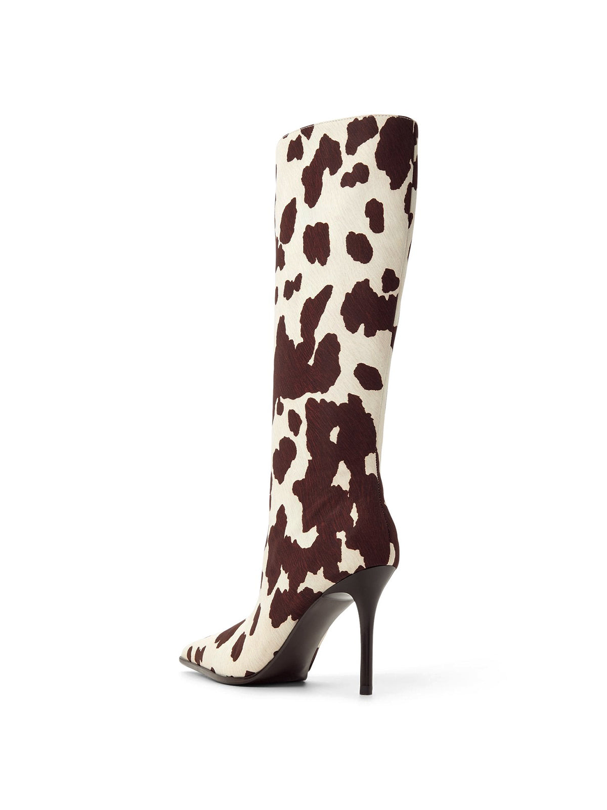 Cow Print Pointed-Toe Full-Zip Knee High Stiletto Boots