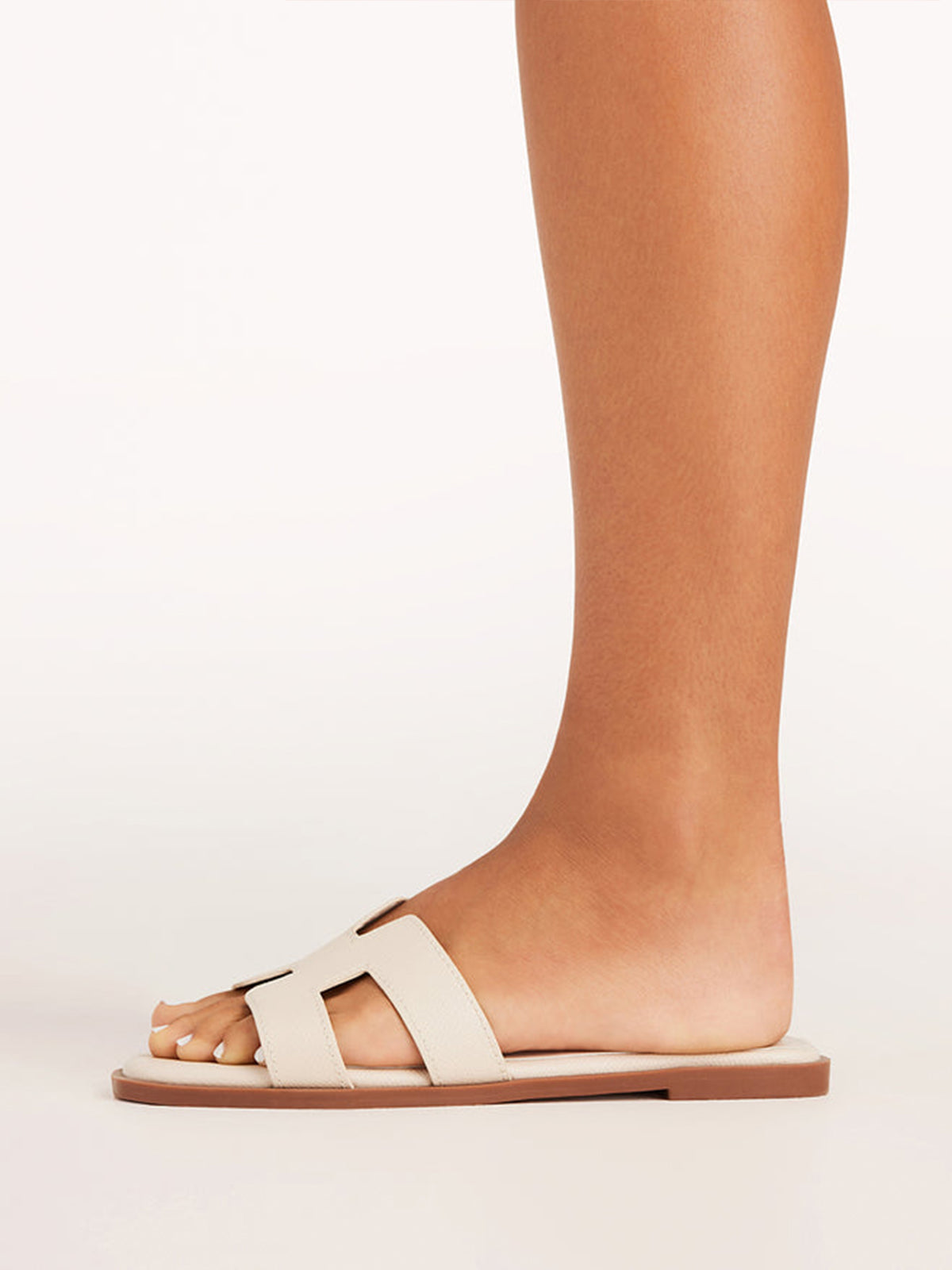 Light Beige Open Square-Toe Slip-On Simple Sandals Flats