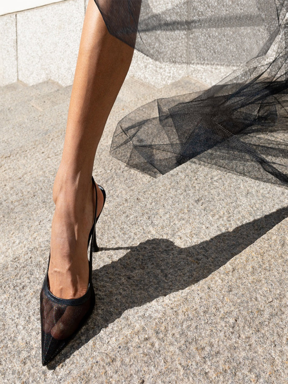 Black Mesh Pointed-Toe Chic Back Strap Pumps High Heels