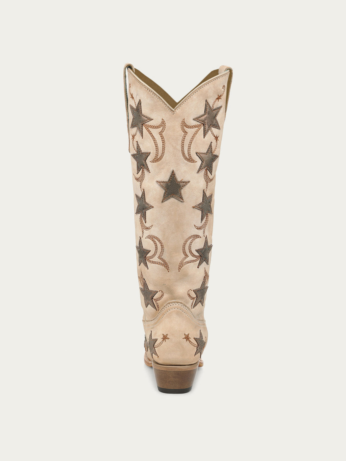 Dark Bone Snip-Toe Chic Star Inlay With Embroidery Wide Calf Knee High Cowgirl Boots