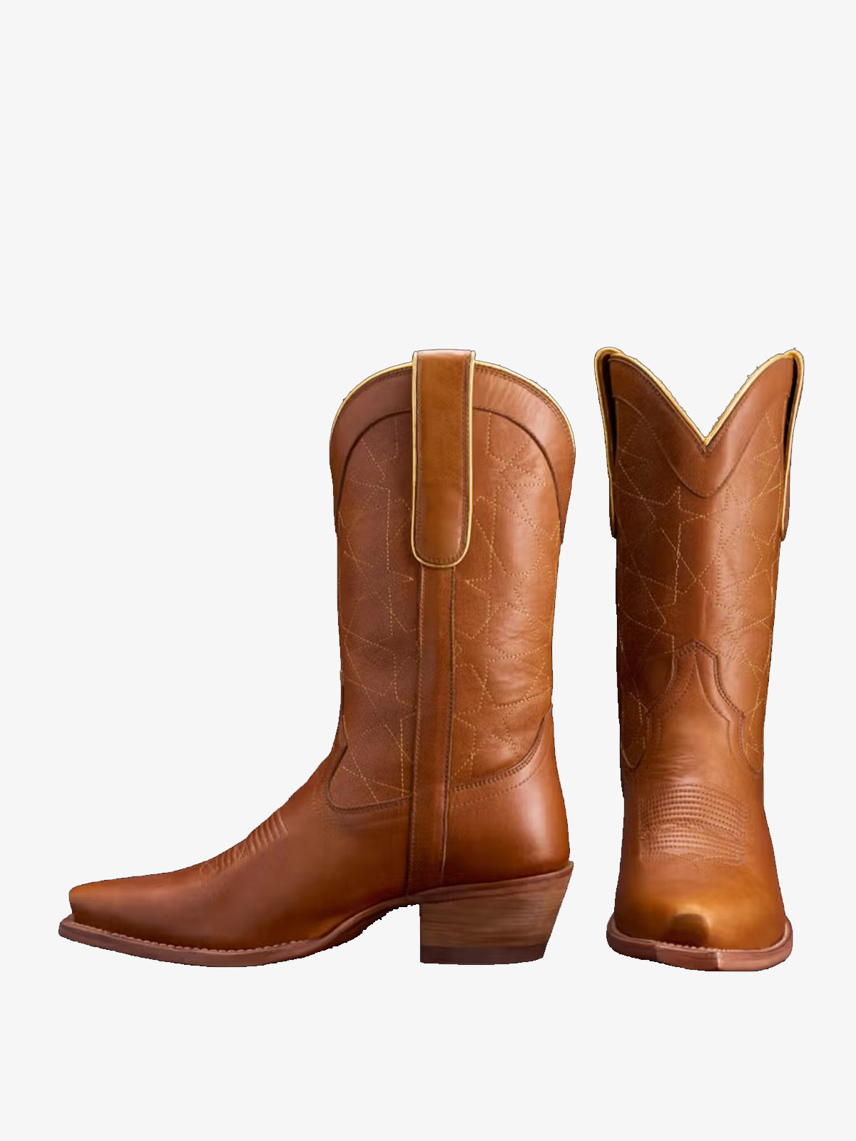 Honey Snip-Toe Stars Embroidery Mid Calf Classic Cowgirl Boots