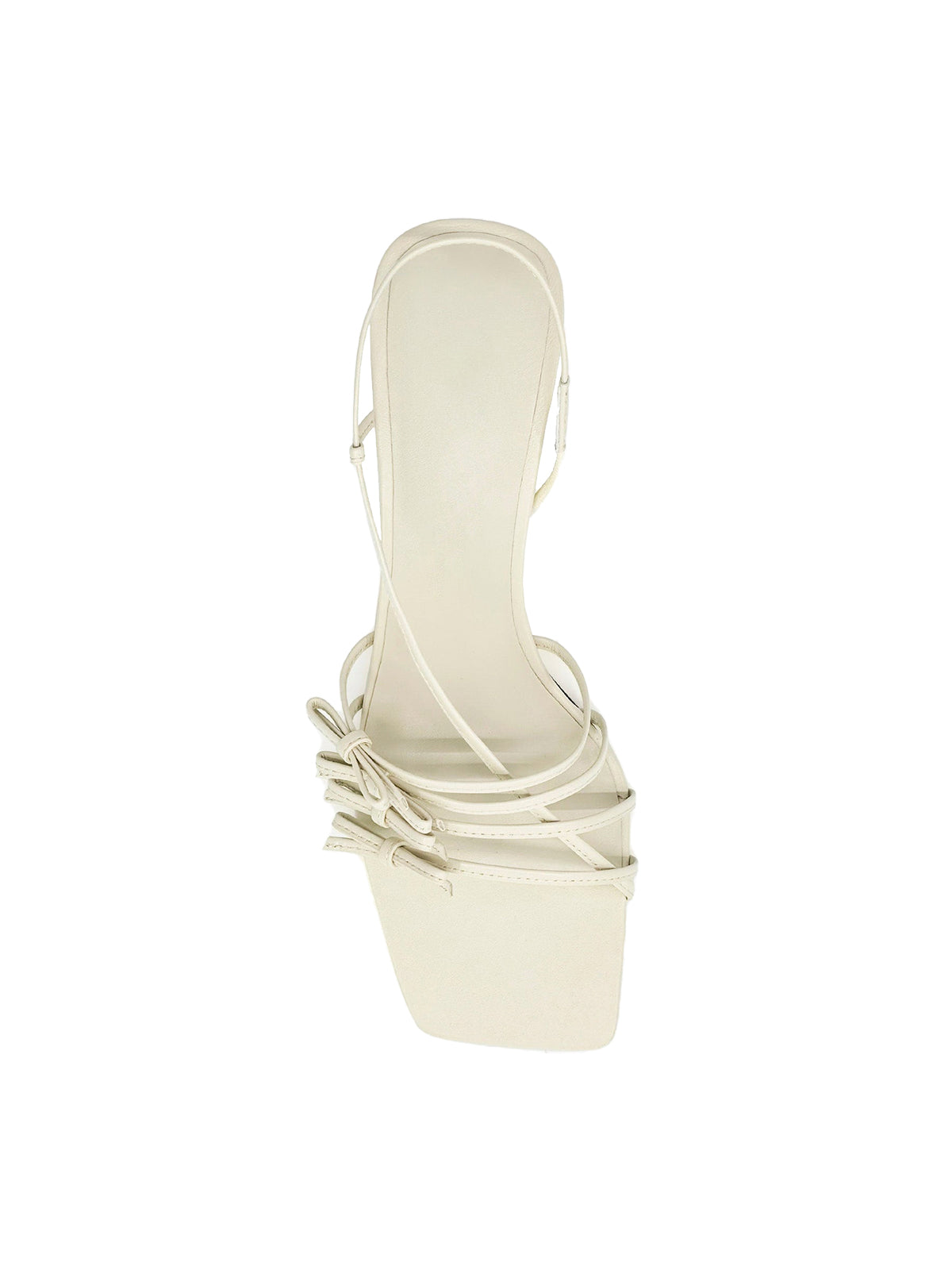 Beige Square-Toe Multi-Straps With Bows Kitten Heels