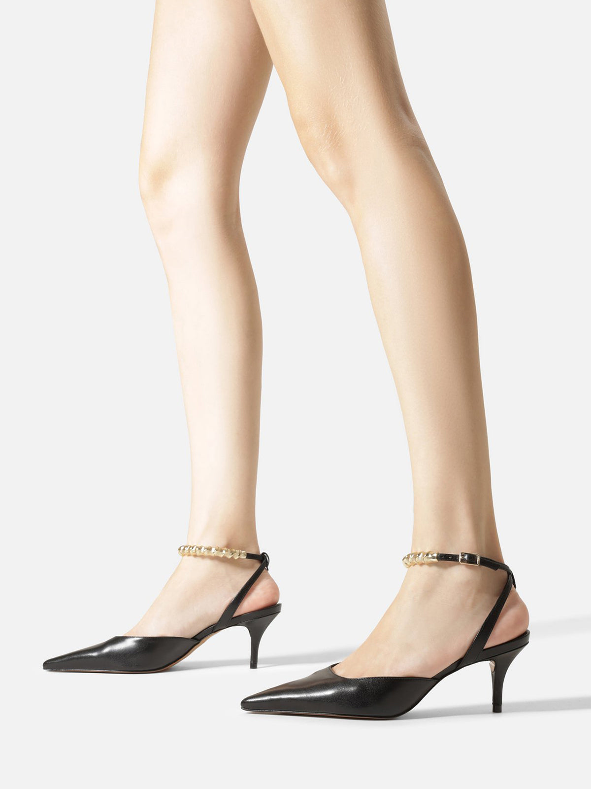 Black Pointed-Toe Chic Slingback Buckle Ankle Strap Kitten Heels