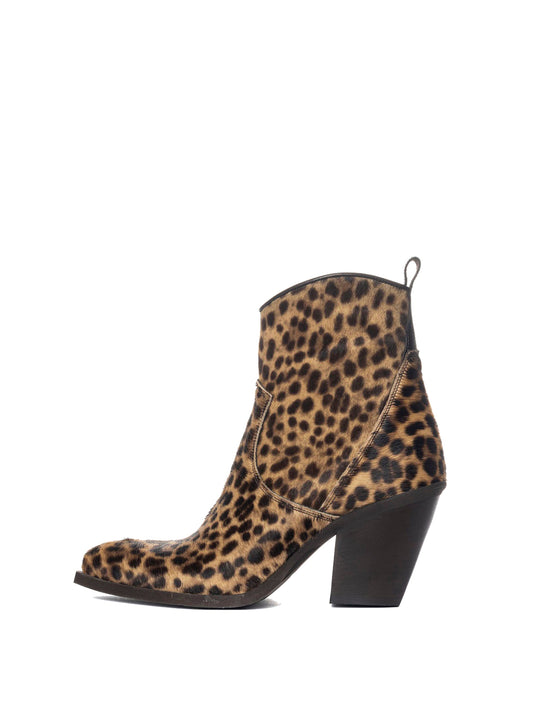 Classic Leopard Pony Hair Snip-Toe Full-Zip Ankle Cowgirl Boots